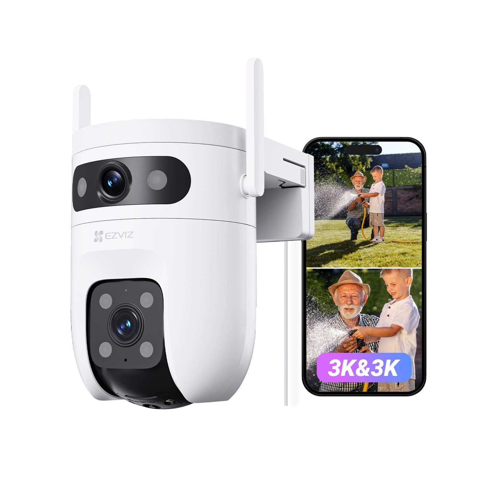 EZVIZ C9C Cámara de Vigilancia Exterior 3K con Doble Lente (5MP+5MP), Cobertura 360°, Visión Nocturna en Color, IA Detección de Personas y Vehículos, Audio Bidireccional, Compatible con Alexa