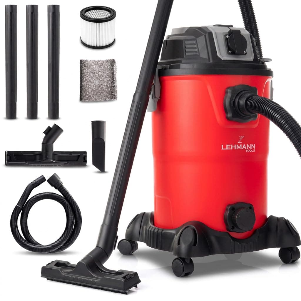 LEHMANN Aspirapolvere Industriale 30 L, Aspira Solidi e Liquidi con Presa di Corrente, Funzione di Soffiaggio, Doppio Filtro con HEPA, Scuotifiltro, Bidone Aspiratutto per Officina, Cantiere e Garage