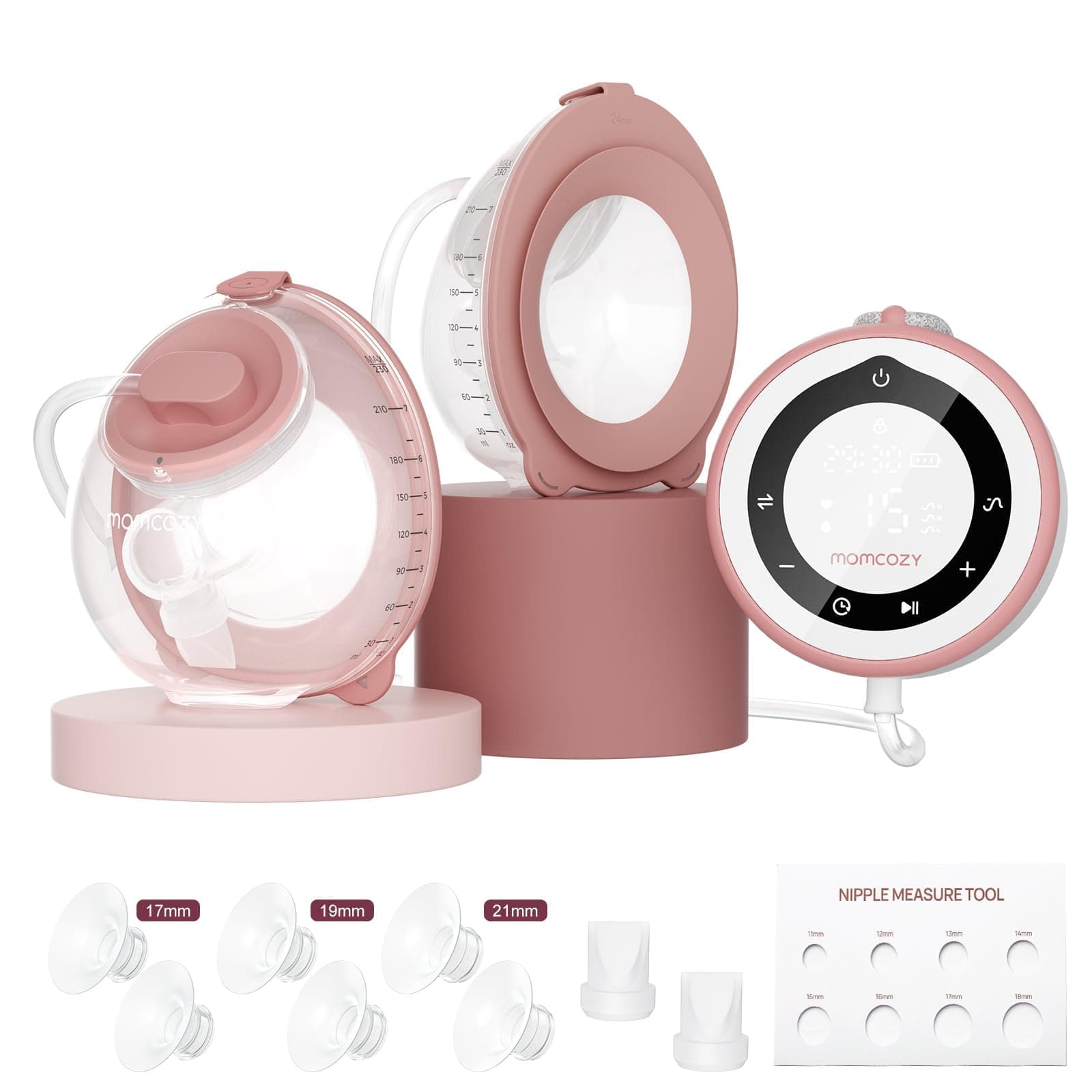 Momcozy V1 Pro Sacaleches Eléctrico Manos Libres, Extractor de Leche Materna Portátil con 300 mmHg, 3 Ritmos y 15 Niveles, Embudo DoubleFit, Colector de 230 ml, Batería de 2300 mAh