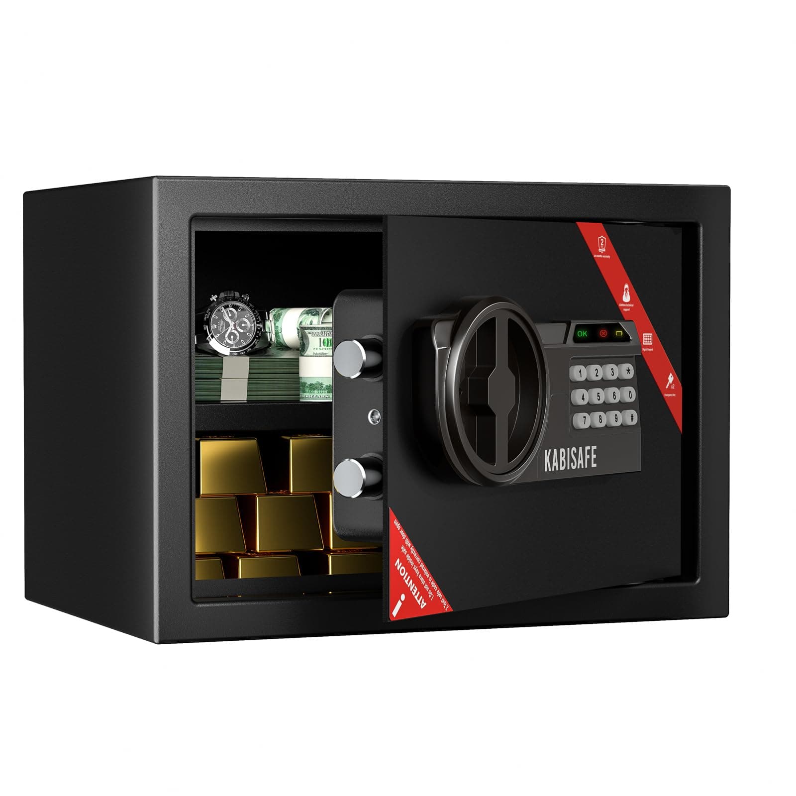 KABISAFE Cassaforte Digitale con Combinazione, Cassaforte da Mobili con Serratura a Chiave e Allarme, Cassaforte Sicura per Casa con Ripiano Rimovibile per Gioielli, Denaro Contante e Documenti