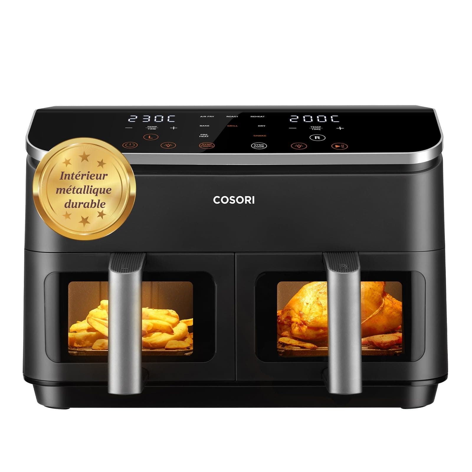 COSORI Air Fryer 2 Compartiments 8.5L, 8-en-1 Airfryer Friteuse Sans Huile, 71% D'efficacité énergétique, 85% de Carburant En Moins, 55% Plus Rapide, 8 Portions, Va au Lave-vaisselle, Noir
