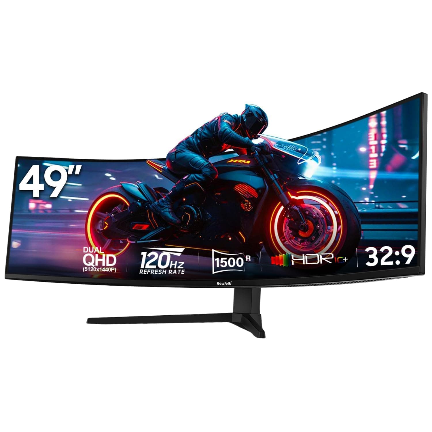 Gawfolk Écran PC Incurvé 49 Pouces, Moniteur Gaming 1500R 120Hz, Ecran PC Relevable，HDR 5K 5120x2880, 100% sRGB, 1ms MPRT, Interface HDMI & DP, Protection des Yeux,avec Effet Lumière, Compatible VESA