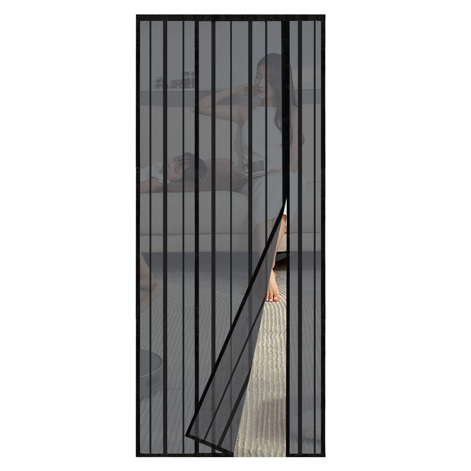 Sekey Fliegengitter Tür Vorhang Gegen Katzenkratzer, Magnetvorhang Insektenschutz für Seitliches Öffnen, Magnet Fliegengitter Balkontür, Einfache Installation, ohne Bohren 95x210 cm Schwarz