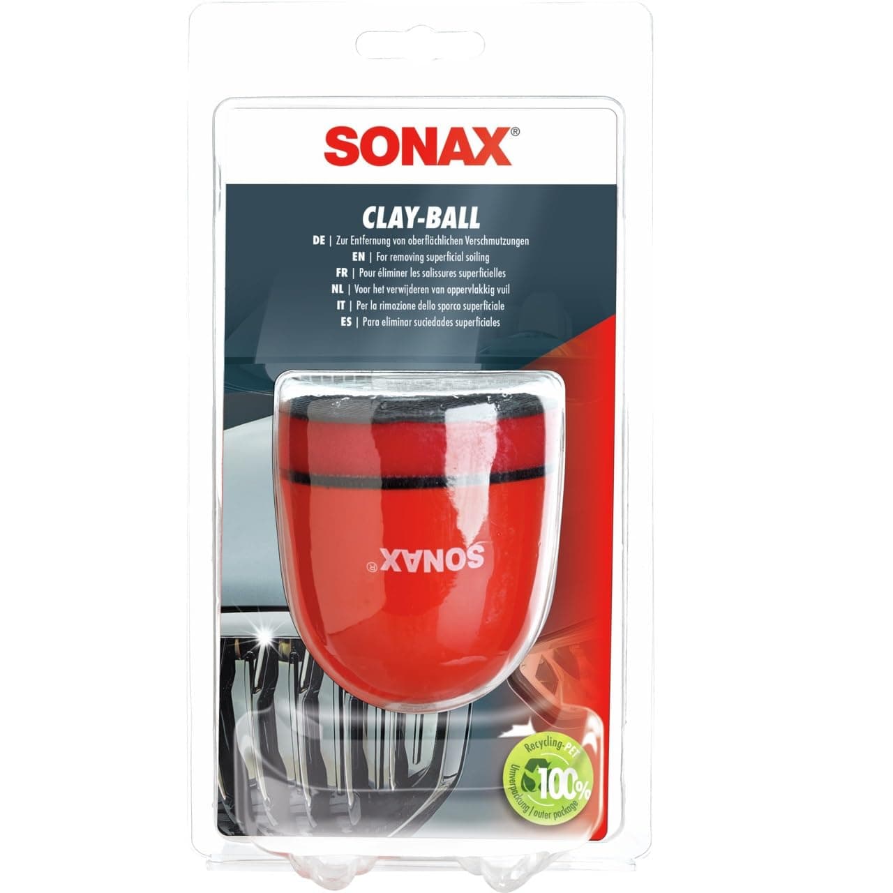 SONAX Clay-Ball (1 Stück) Problemlöser gegen hartnäckige Verschmutzungen auf Lack und Glas | Art-Nr. 04197000