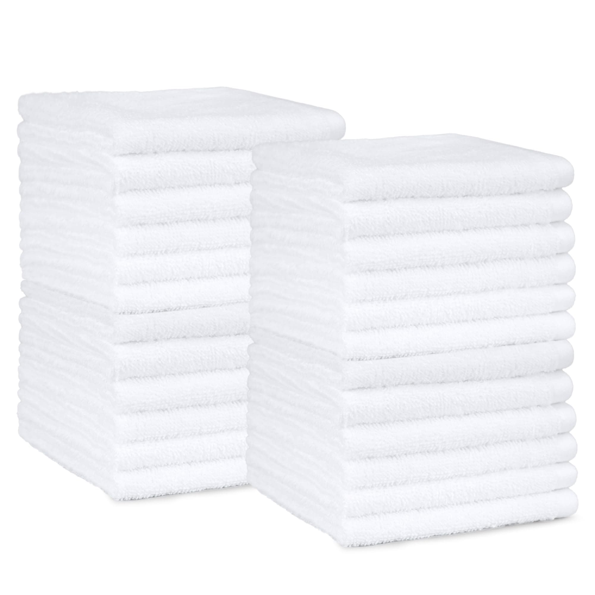 Amazon Basics Lot de 24 Gants de Toilette - 100% Coton, Séchage Rapide, Très Absorbants - Pour Usage Quotidien - 30 x 30 cm, Blanc