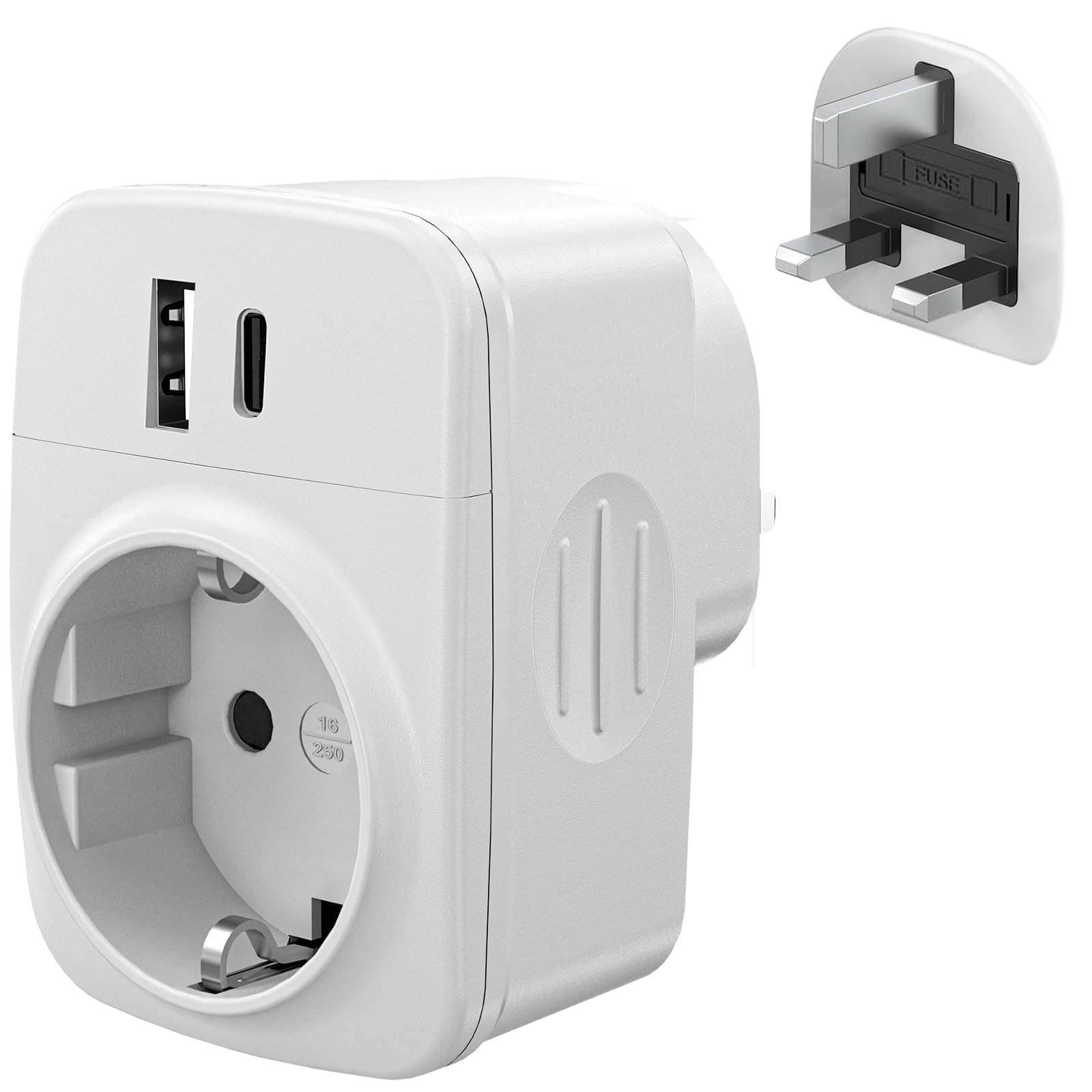 Adaptateur Prise Anglaise - Prise Anglaise Adaptateur Francais avec 1 USB et 1 Type-C, Adaptateur Type G pour Irlande Royaumeuni Bretagne Écosse