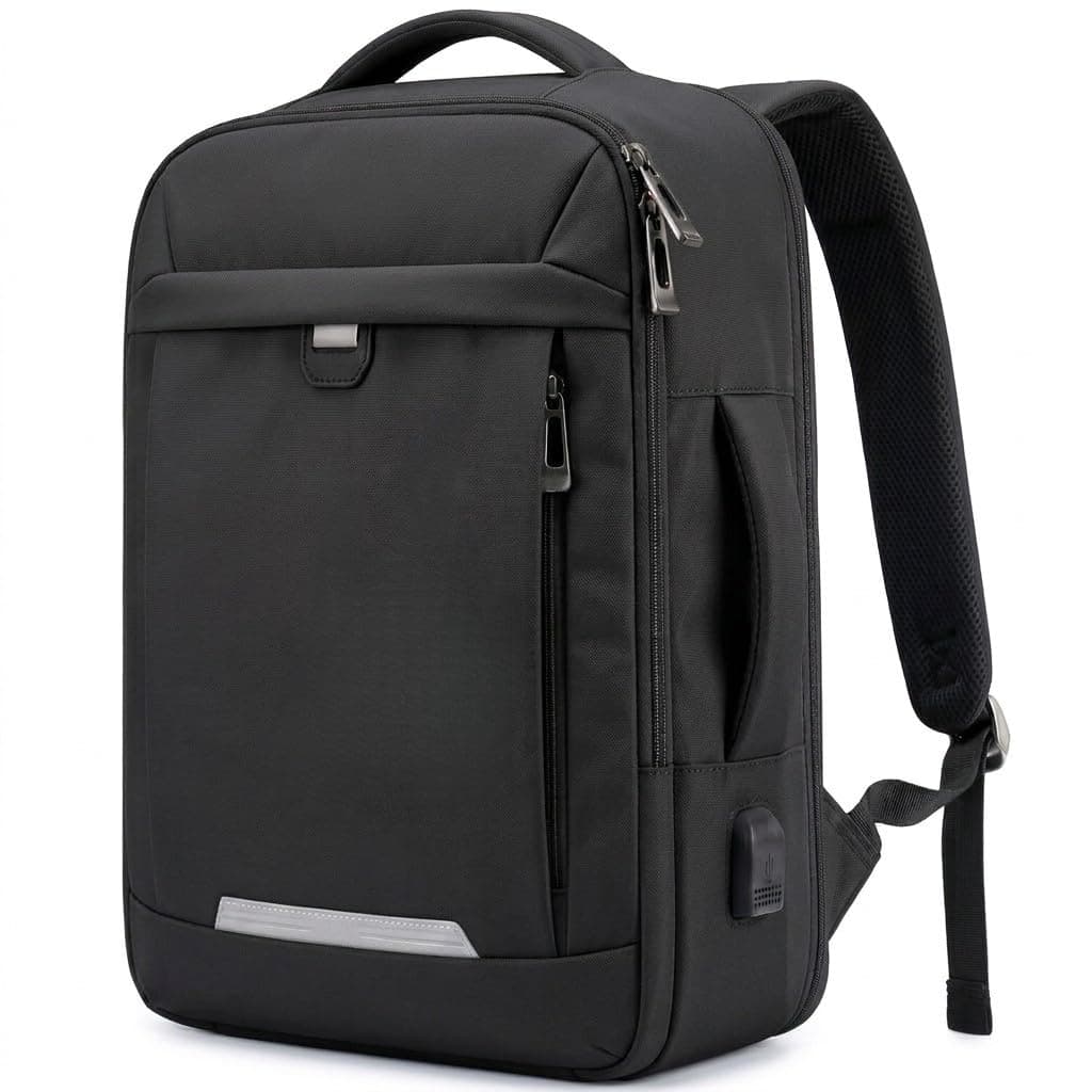 EDIESI, Mochila Viaje Cabina Avion 40x30x20, Equipaje de Mano Expandible Repelente al Agua con USB, Compartimento para Portátil 15,6”, Bolsa Compacta para Vuelos (Negro)