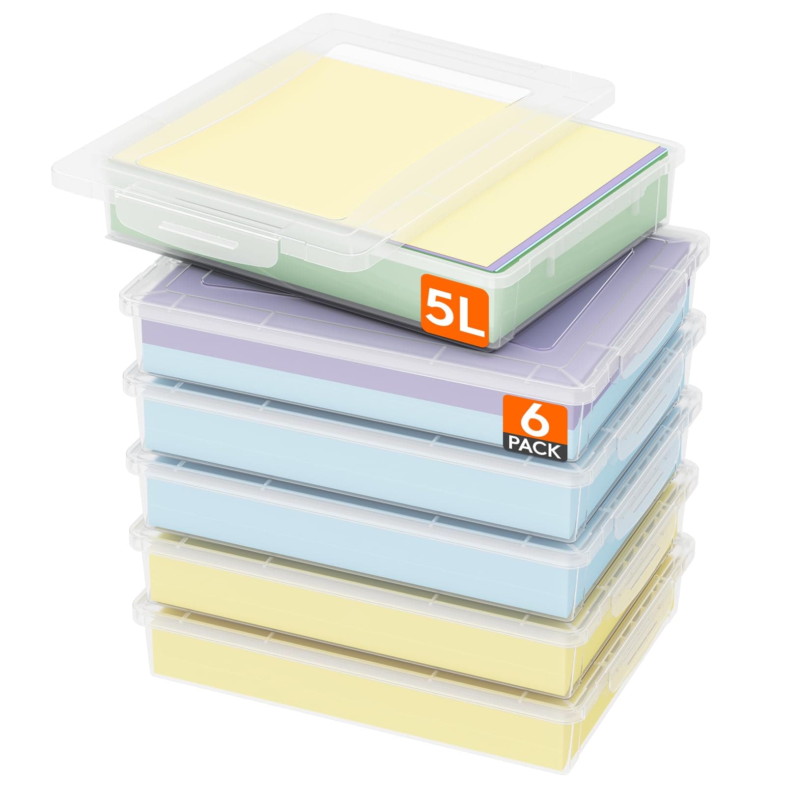 Lifewit 6 Pack 5L Aufbewahrungsbox mit Deckel, Plastikbox mit Clip-Verschlüsse, Dokumentenbox A4, Transparent Organizer, Mehrzweck-boxen für Bastelarbeiten, Papier, Künstlerbedarf, Bauklötze, Werkzeug