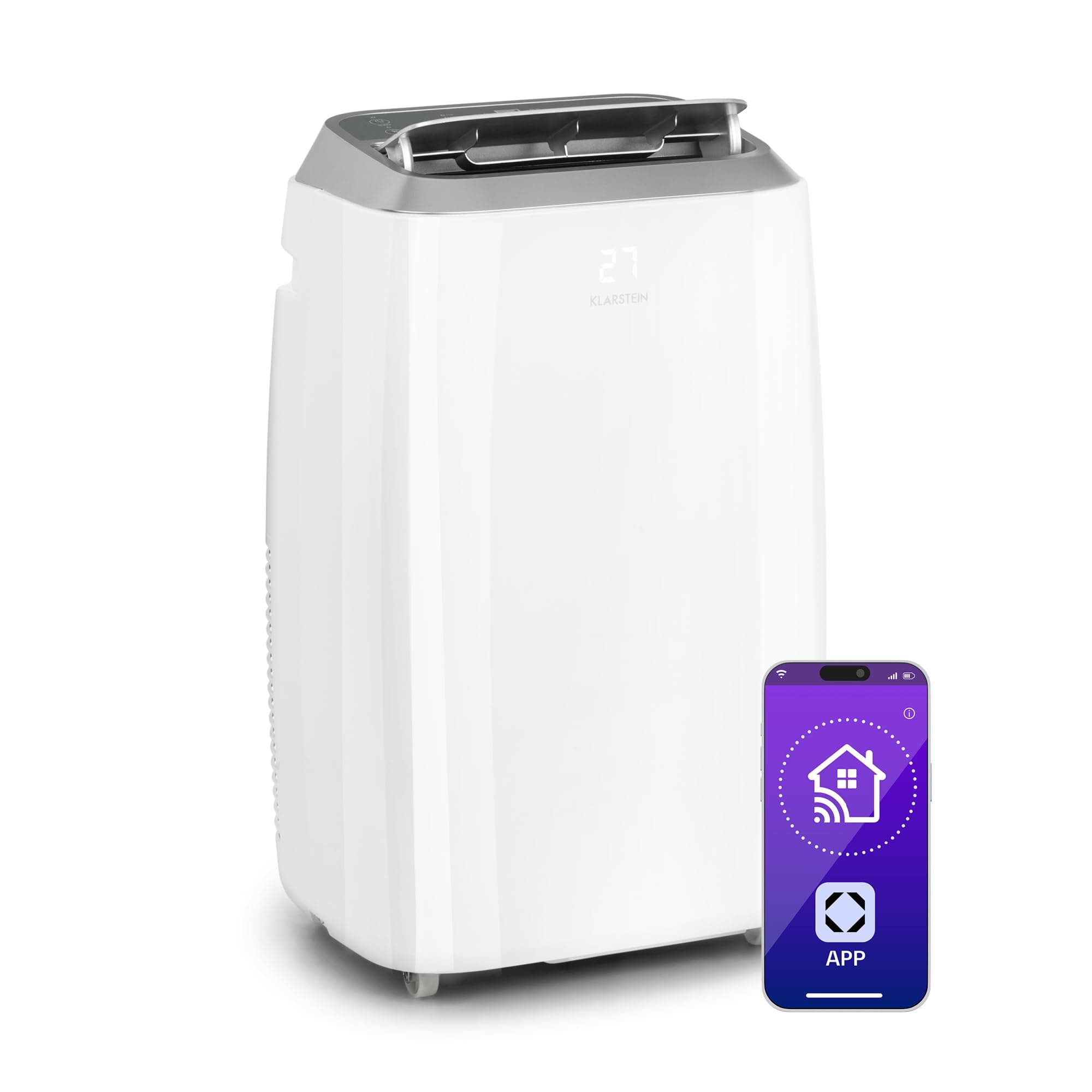 Klarstein Climatiseur Mobile Silencieux, 4 en 1, Mode Nuit, Déshumidificateur, Ventilateur, Mini Climatisation à Faible Conso, Evacuation, Clim Portable, Puissante, 12000 BTU