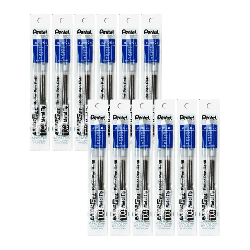Pentel LR10-CX EnerGel Nachfüllmine für EnerGel-Stifte, 1,0 mm Kugeldurchmesser = 0,5 mm Strichstärke, 12 Stück, blau