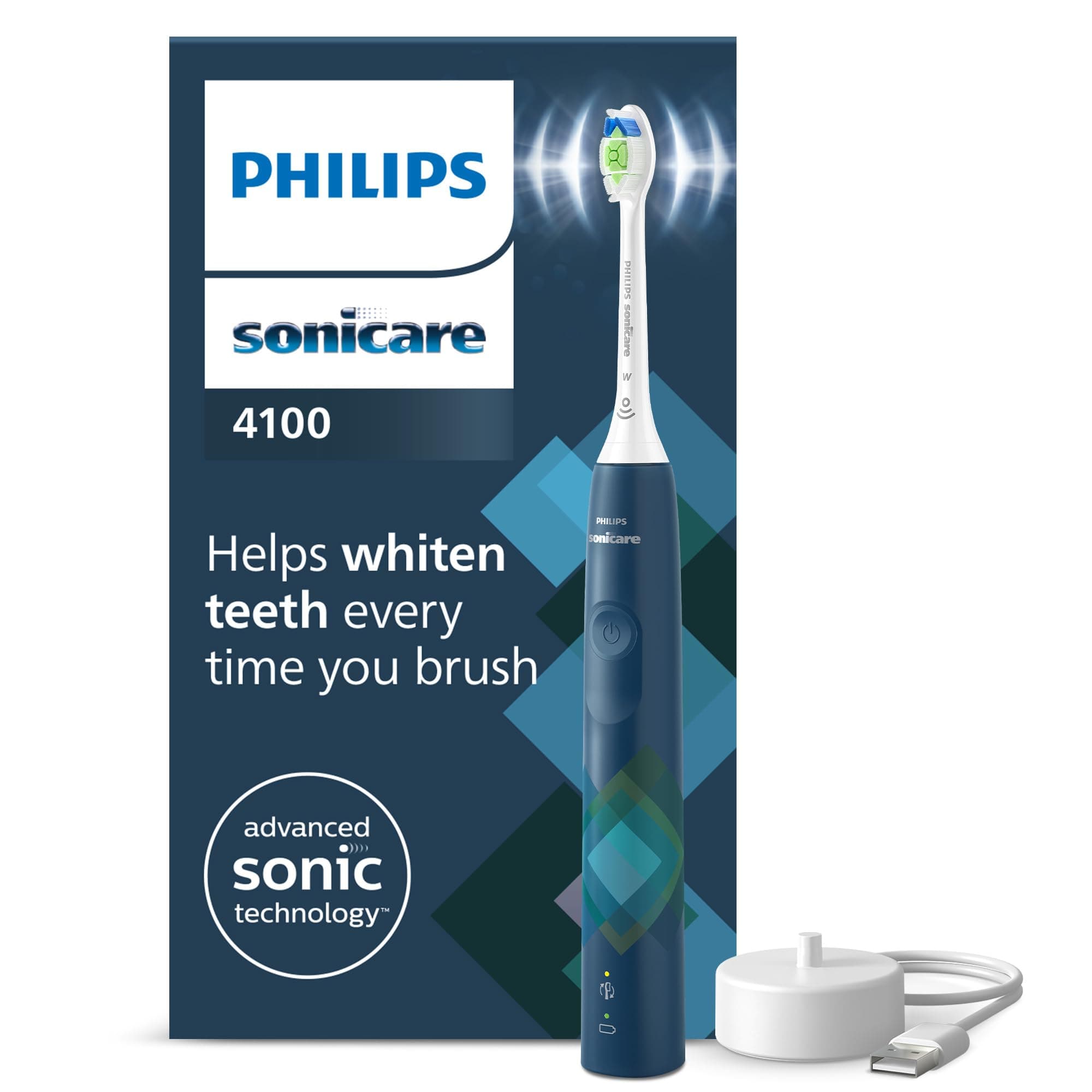 Philips Sonicare 4100 Electric Toothbrush, spazzolino sonico con due modalità, sensore di pressione e timer, Malibu Blue Prismatic, modello HX3689/42, Sonicare 4100, Blu