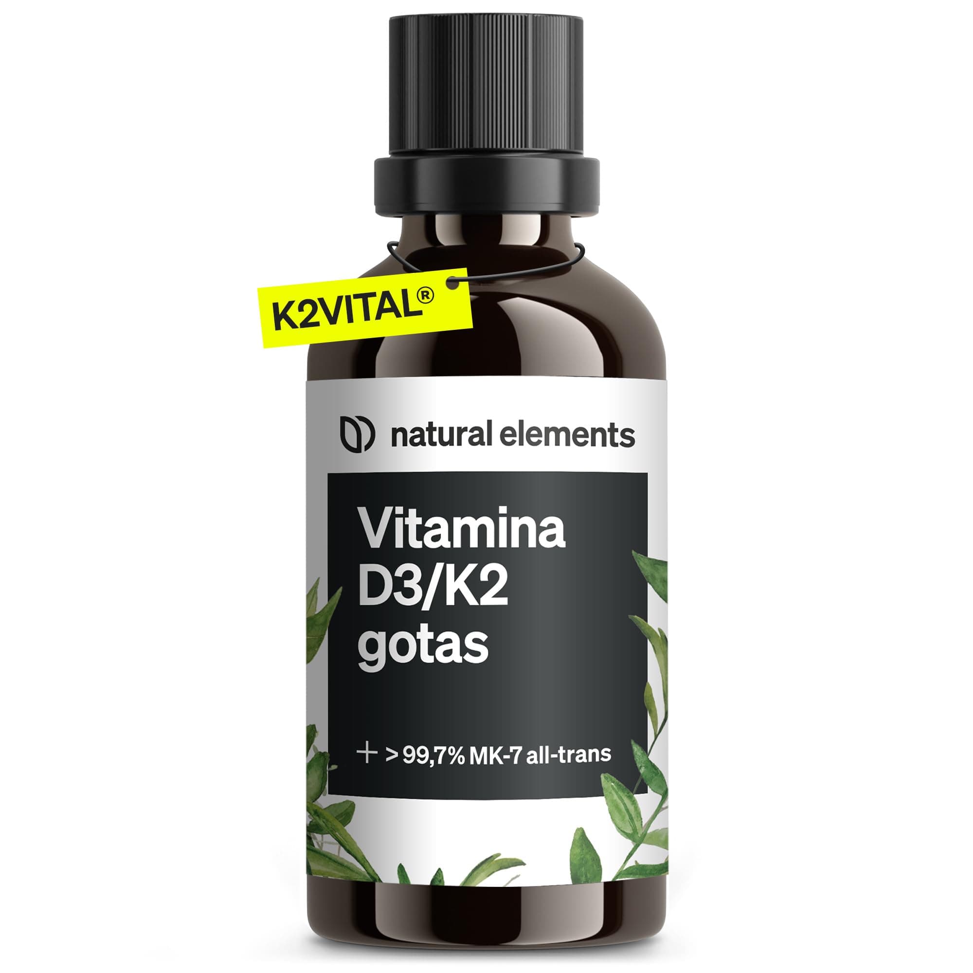 Vitamina D3 + K2 en gotas, 50 ml - Primera calidad: >99,7% all-trans (K2VITAL® de Kappa) + D3 altamente biodisponible - Probado en laboratorio, alta dosificación, líquido
