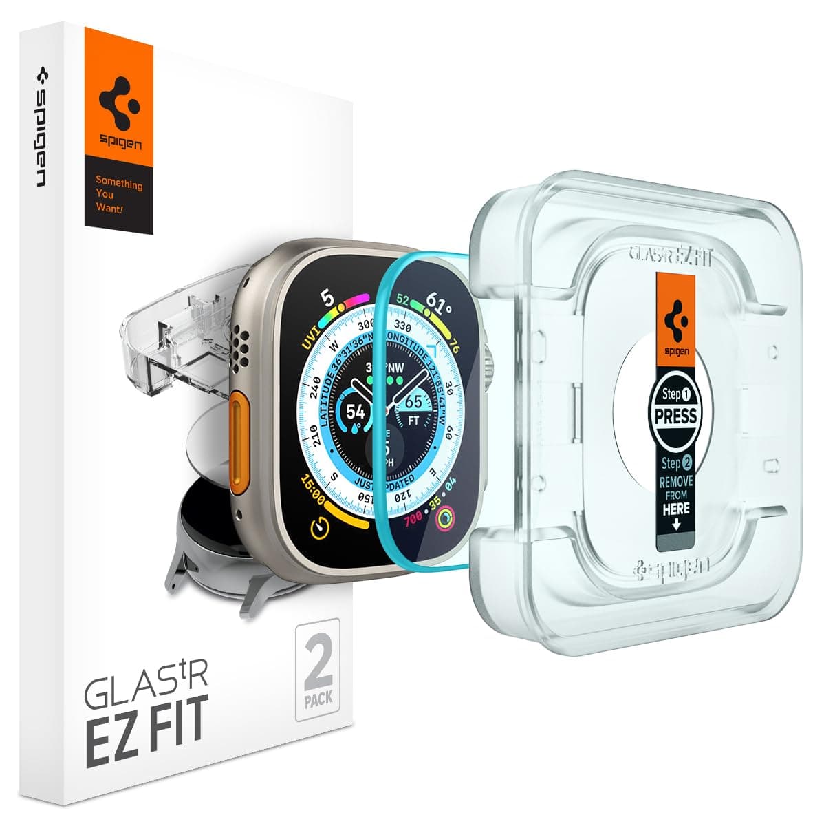 Spigen Glas.tR EZ Fit Schutzfolie kompatibel mit Apple Watch Ultra 3/2/1, 49mm, 2 Stück, Kratzfest, inklusive Installationskit, Kristallklar, 9H Härte Folie