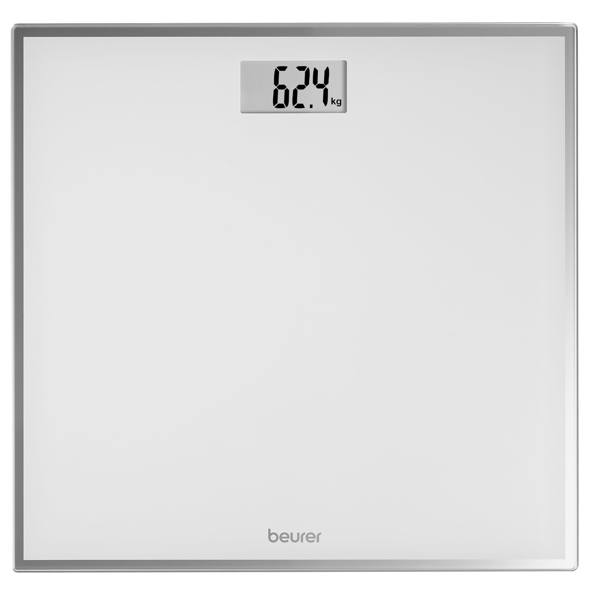 Beurer GS 120 Kompakt Glaswaage mit elegantem Spiegeleffekt in platzsparendem Kompaktformat, 27 x 26 cm, gut lesbare LCD-Anzeige, Ziffernhöhe 22 mm, flache Digitalwaage, Tragkraft bis 150 kg