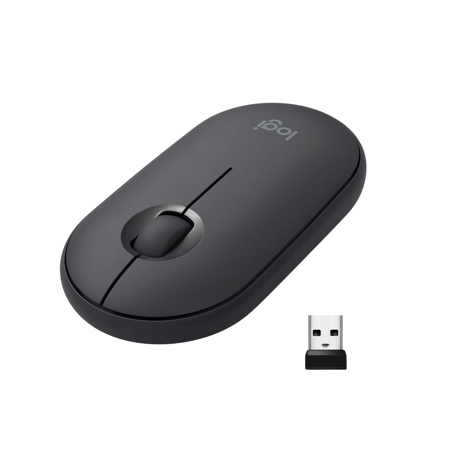 Logitech M350 Pebble Souris Sans Fil, Bluetooth ou 2,4 GHz avec Mini Récepteur USB, Souris pour Ordinateur avec Clic Sliencieux, Portable/Notebook/PC/Mac/iPad OS/Chromebook - Graphite/Noir