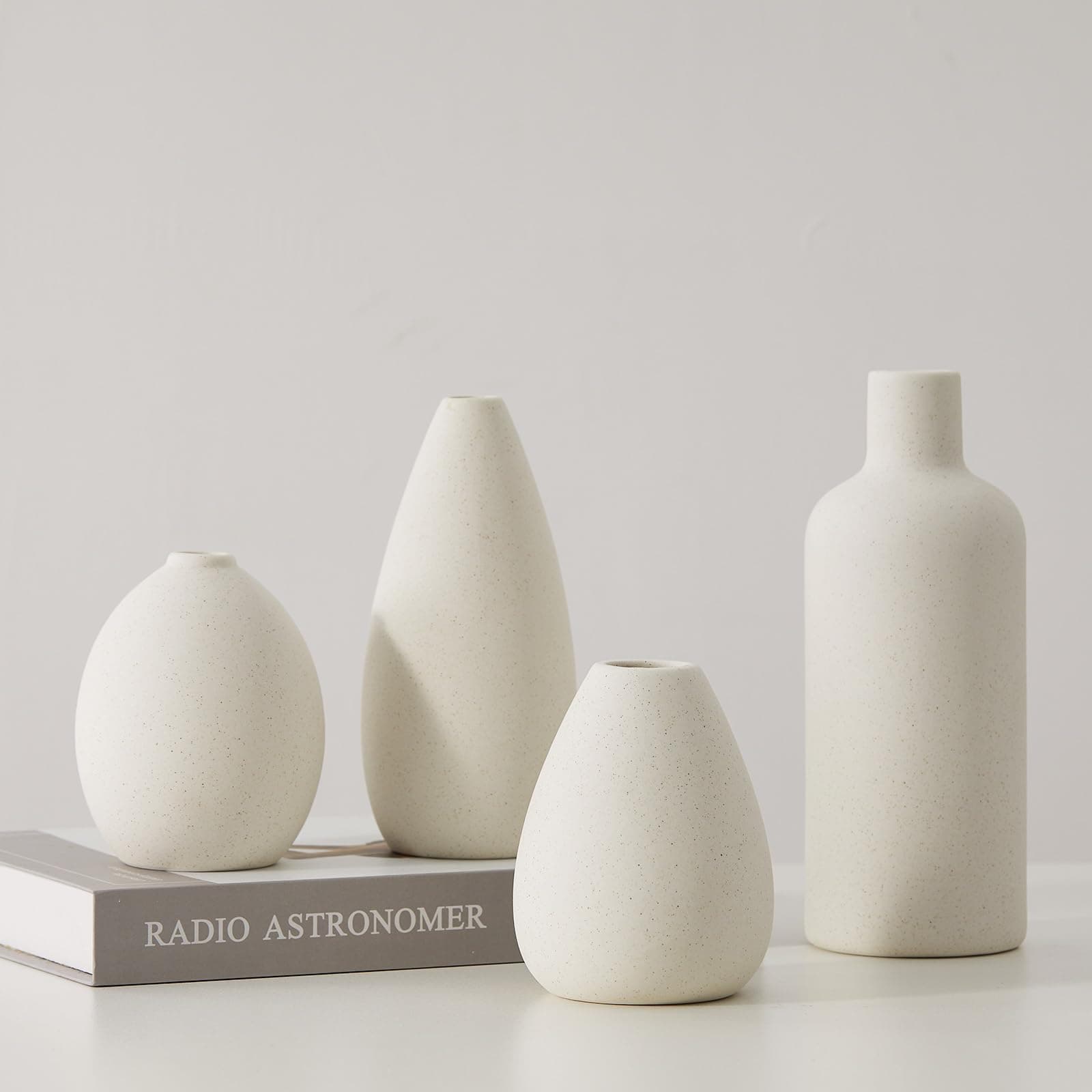 EMABT Jarrón de cerámica Blanco Set 4 pequeños para Flores, únicos para Piezas centrales, Modernos Decorativos para decoración del hogar Entrada de Mesa (Blanco)