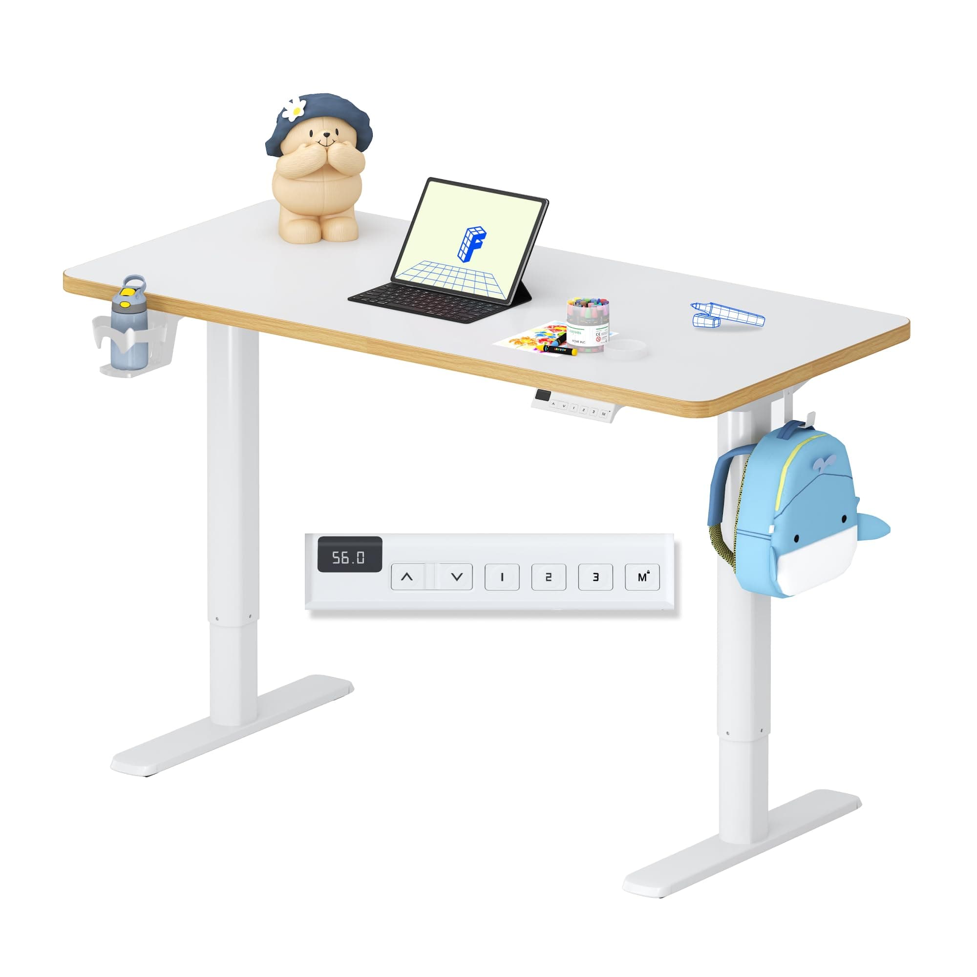 FLEXISPOT Kinderschreibtisch, elektrisch höhenverstellbar Schreibtisch, für Kinder ab 6 Jahren, mit LED-Höhenanzeige, 3 Speicherplätzen, Kindersicherung und Ergonomischer Tischplatte 110 x 52 cm