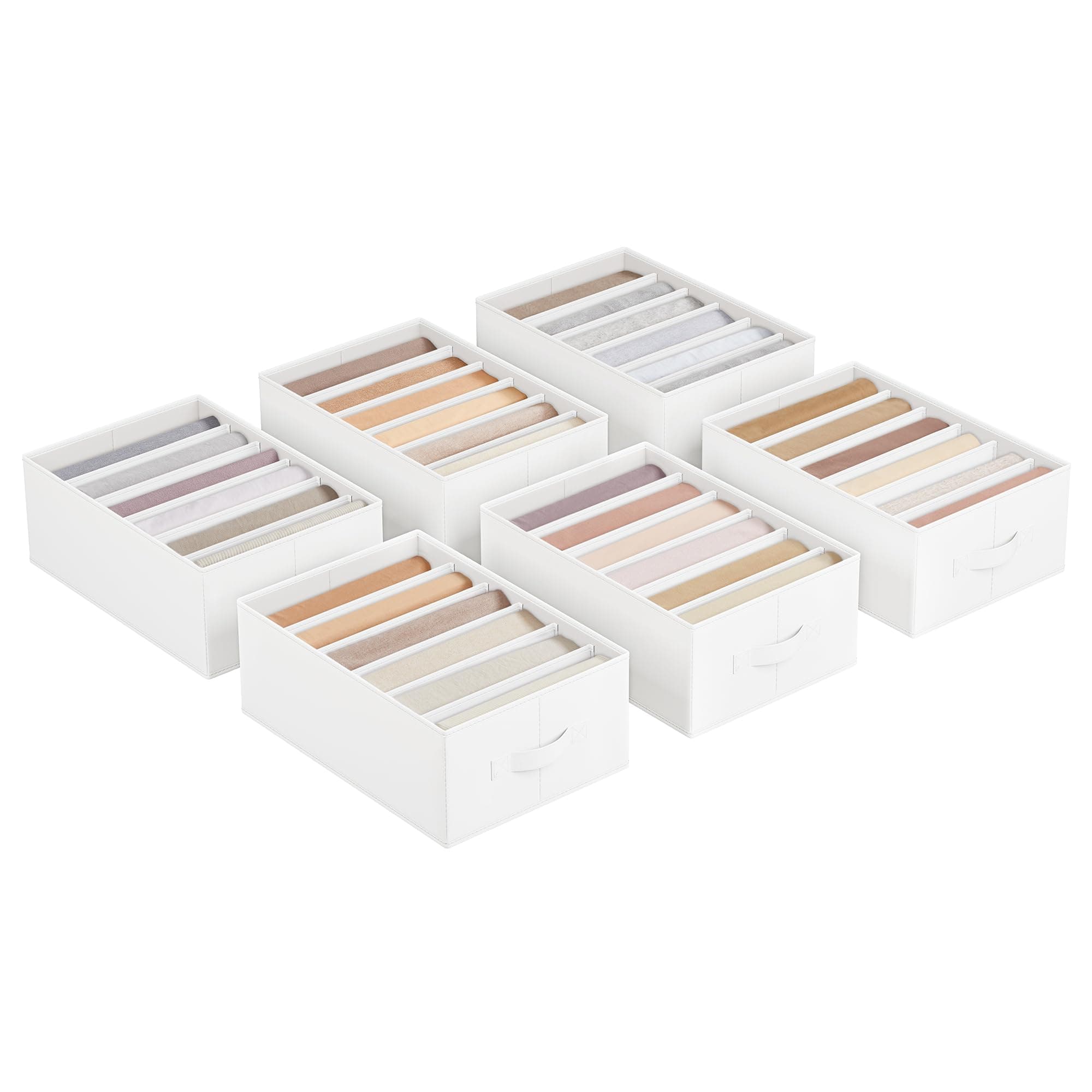 SONGMICS Kleiderschrank-Organizer 6er Set, Aufbewahrungsbox 6 Fächer, Schubladen-Ordnungssystem, Ordnungsboxen faltbar, 42 x 30 x 17 cm, für Hosen, Kleidung, wolkenweiß RUS009W03