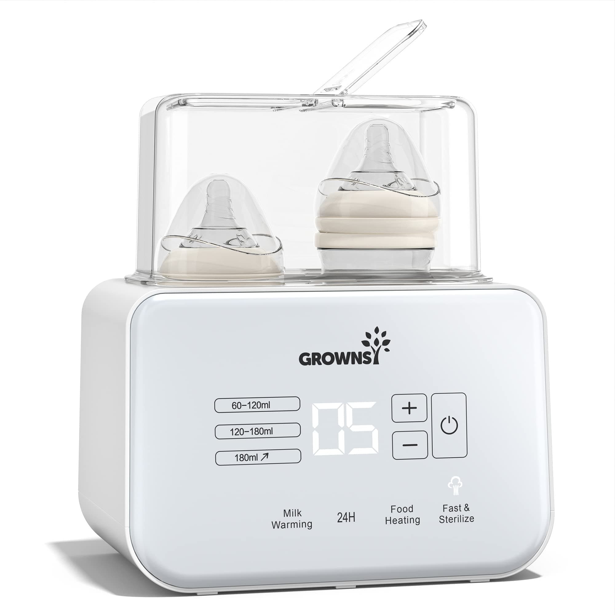 Grownsy Scaldabiberon, Sterilizzatore per Biberon 9 in 1 Fast Riscaldamento e Sbrinamento, Timer, Rapido Controllo Della Temperatura, Senza BPA, con Display LCD, Doppio Scaldabiberon
