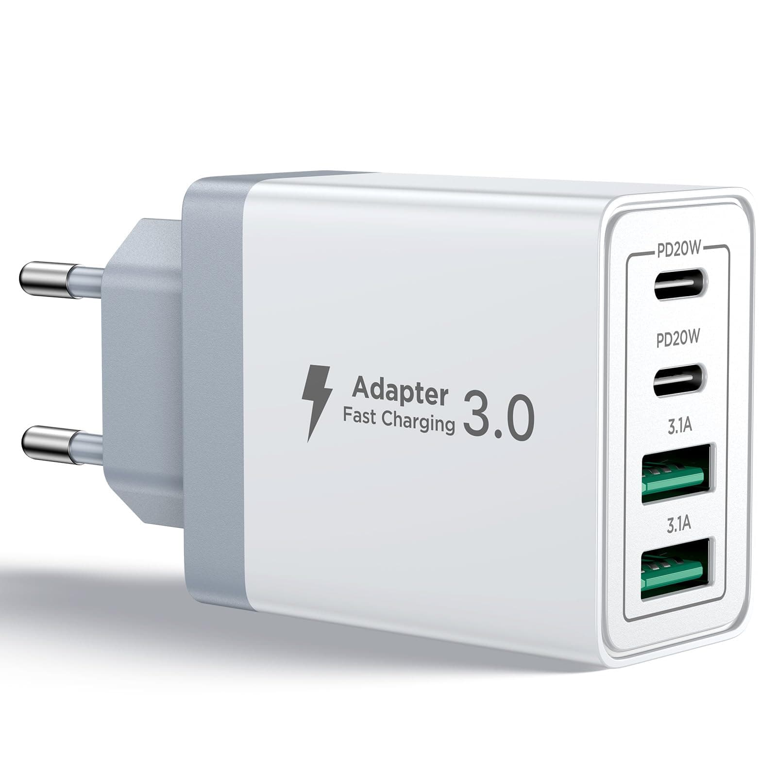 Aioneus Cargador USB C, 40W 4-Puertos USBC Enchufe Cargador iPhone Carga Rapida, Múltiple Cargadors QC+PD Rápido Pared Adaptador Tipo C para iPhone 17 16 15 14 13 12 11 Pro MAX XR XS 8 7,iPad,Samsung