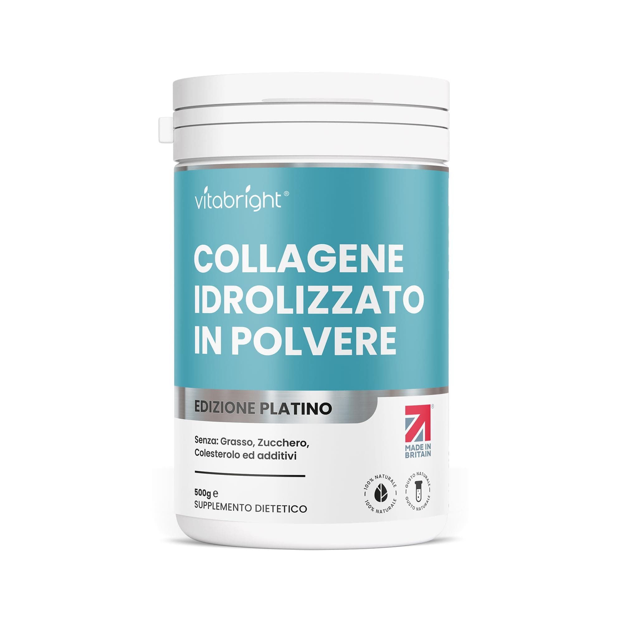 Collagene in Polvere 500g | Peptidi di Collagene Idrolizzato Bovino Tipo 1 e 3 | Grass Fed + Puro | Alto Dosaggio | Pelle Capelli Articolazioni | Colageno Donna e Uomo | VitaBright Collagen