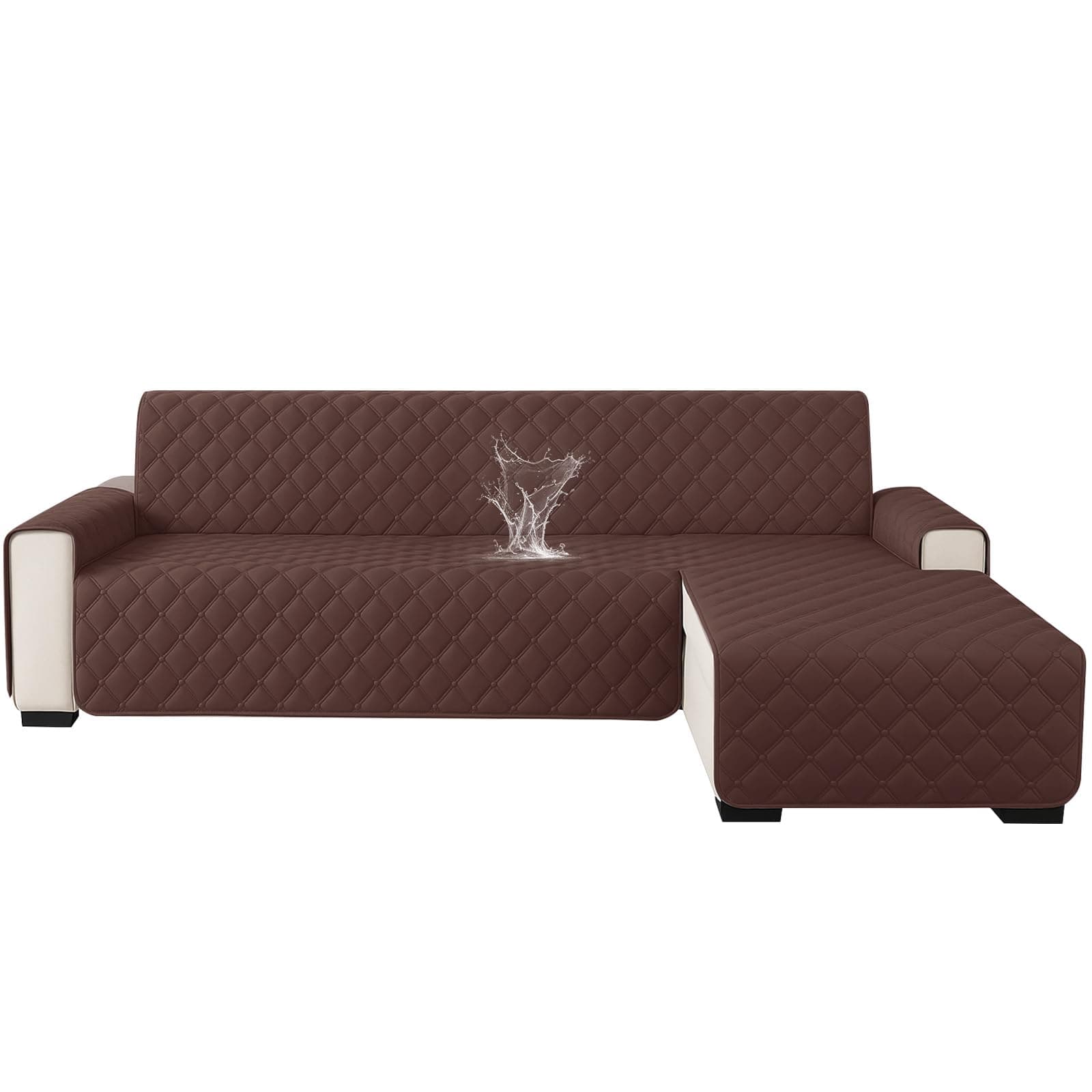 Ystyle Impermeabile Copridivano 2 Posti Con Penisola (L 210 CM), Copridivano Angolare Destra/Sinistra Universale Reversibile, Antigraffio, Antiscivolo, Antimacchia, Facile Lavare, Caffè