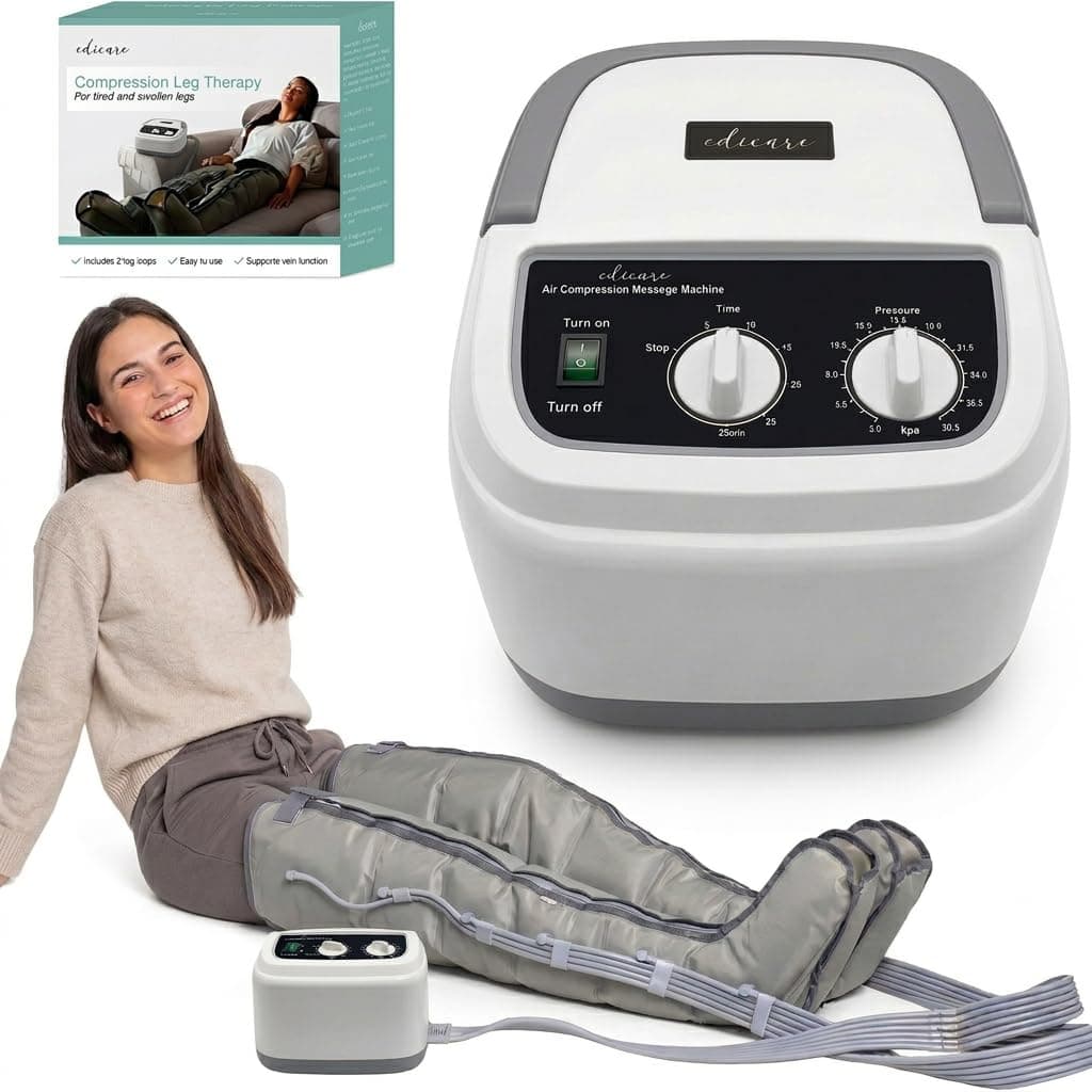 Edicare, Bottes Pressothérapie, Drainage Lymphatique, Appareil de Massage, Jambes Pieds Fatigués, Massage et Relaxation, Facile à Utiliser, Eficacité Professionnelle (Dispositif et boucles de jambe)