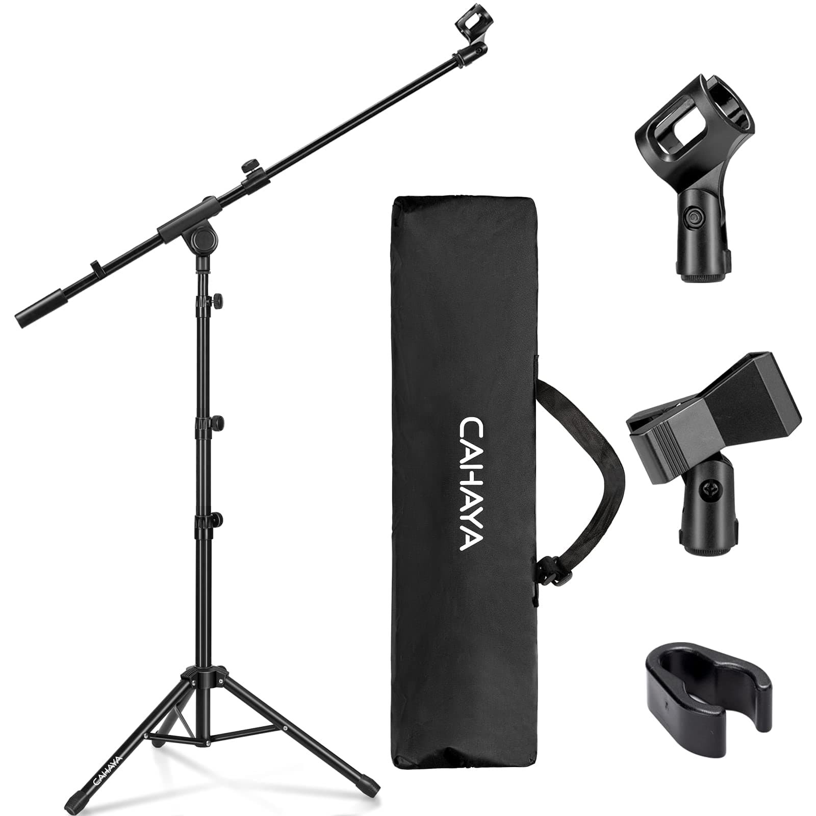 CAHAYA Pied de Microphone au Sol Mobile 2 en 1 Trépied en Métal avec Deux Clips Différents Réglable et Pliable Support pour Concerts Conférence Vidéo Scène Mariages CY0239