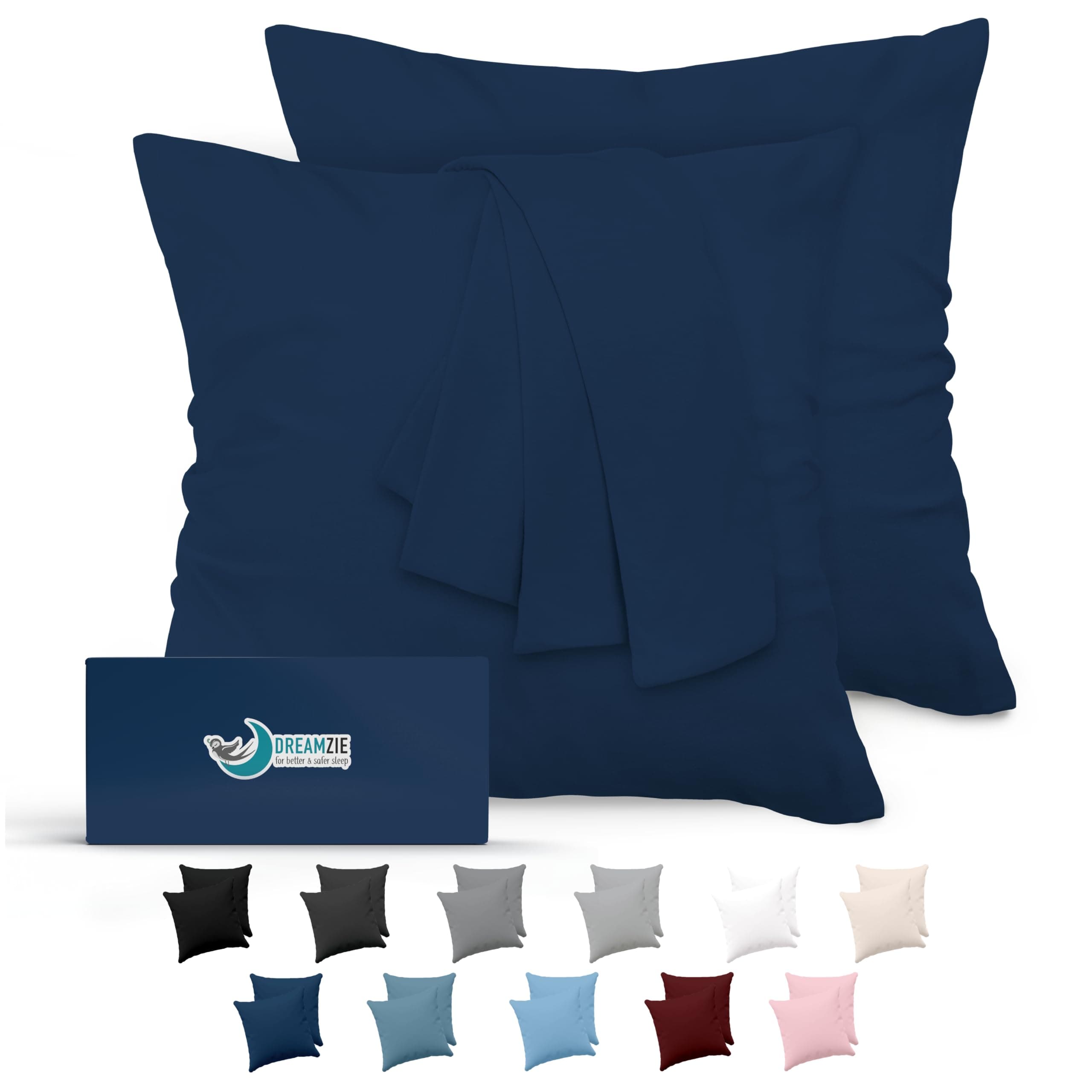 Dreamzie Taie Oreiller 65x65 Lot de 2 en Microfibre Certifiée Oeko-Tex - Housse de Coussin 65x65 Douce Et Brossée, Toucher Peau de Pêche - Bleu Foncé