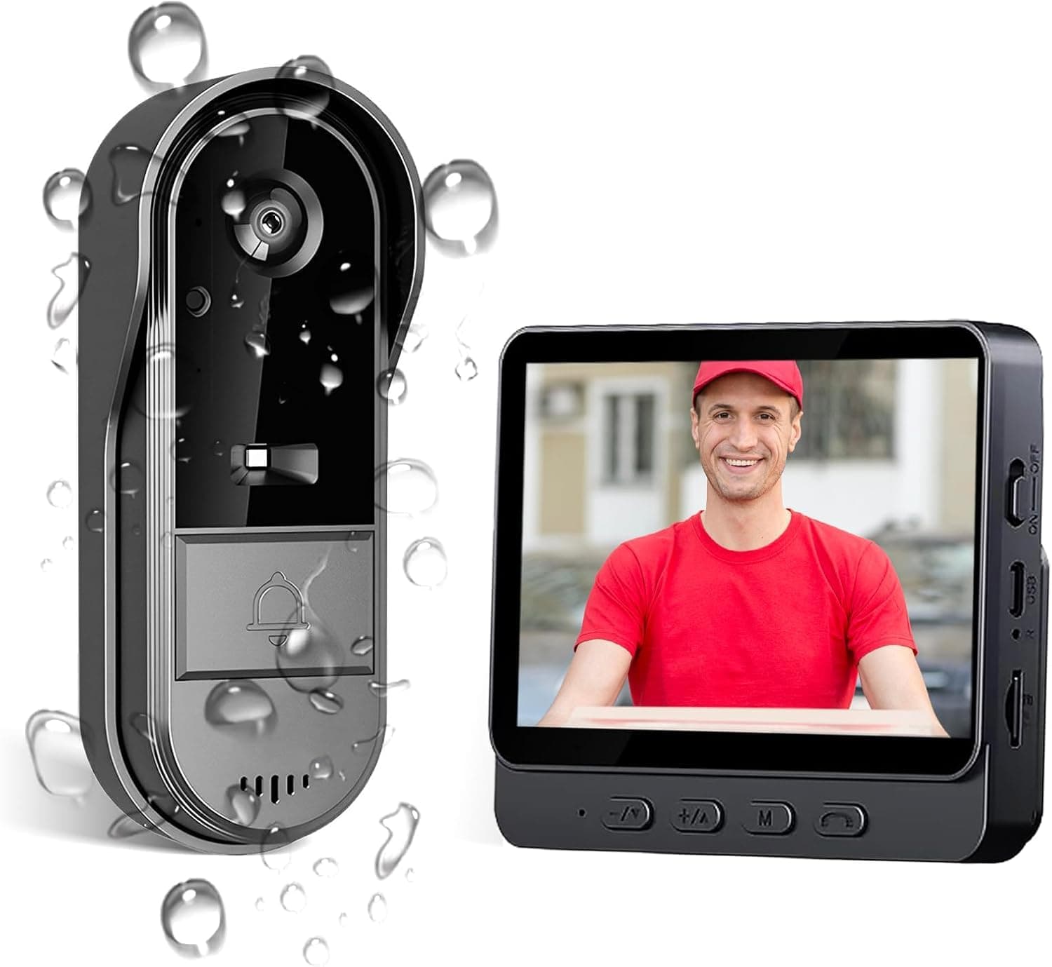 TKMARS Timbre Inalámbrico Exterior Impermeable, Timbre de Vídeo con Pantalla y Cámara 1080P Videoportero IP65 Intercomunicador Doorbell Cámara al Aire Libre Notificación Instantánea Visión Nocturna