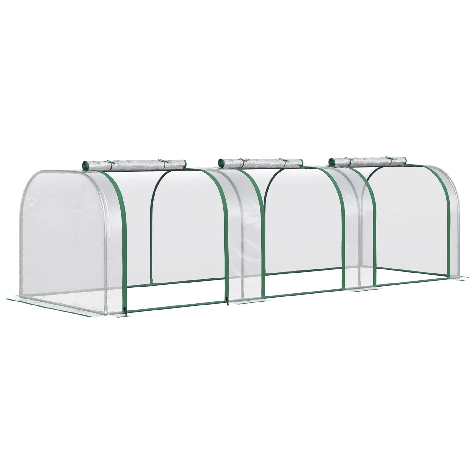 Outsunny Mini Serre de Jardin Mini Serre Tunnel Serre à tomates 3L x 1l x 0,8H m Acier PVC Haute densité Anti-UV 3 fenêtres avec Zip enroulables Vert et Transparent