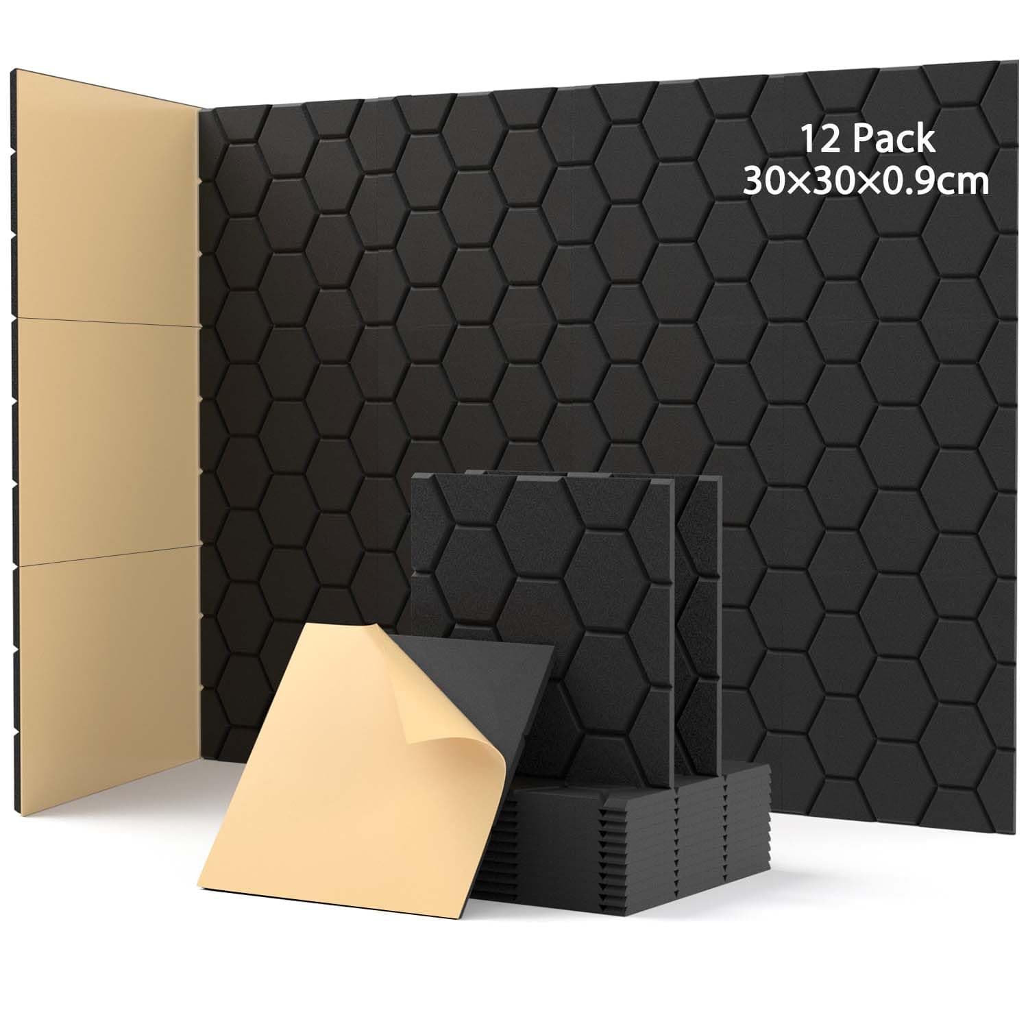 12 placas acústicas autoadhesivas, absorbentes de sonido, 30 x 30 x 0,9 cm, aislamiento acústico de pared, paneles acústicos para decoración de juegos, oficinas, estudios, placas de aislamiento