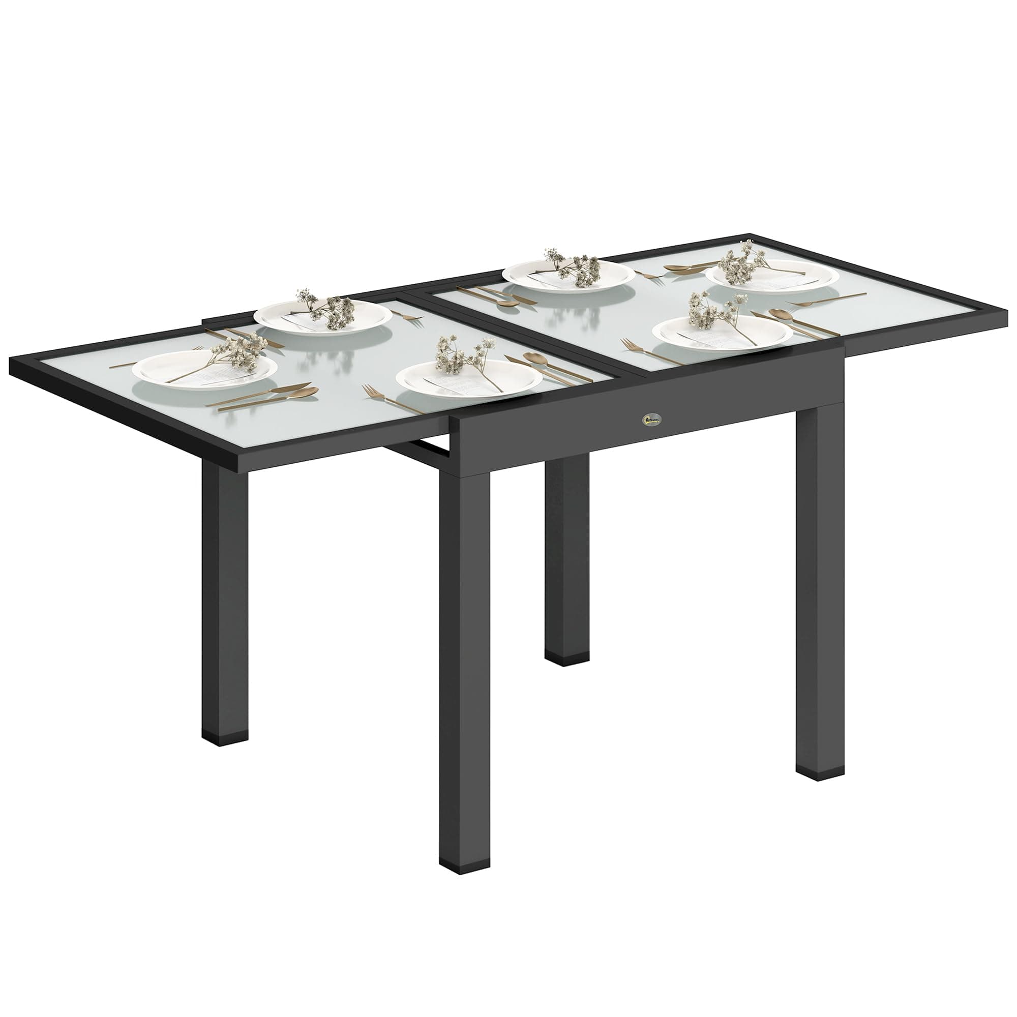 Outsunny Table Extensible de Jardin Grande Taille dim. dépliées 160 x 80 x 75 cm foncé Plateau Verre trempé Transparent Aluminium Gris