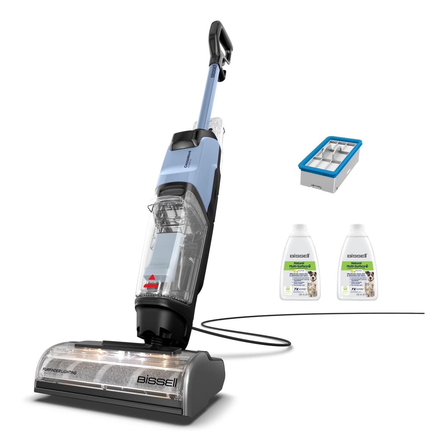BISSELL CrossWave EdgeFind, aspirapolvere e lavapavimenti, potente sistema di pulizia per i pasticci degli animali domestici, lavapavimenti con tecnologia ZeroGap, aspirapolvere multisuperficie, 4159N