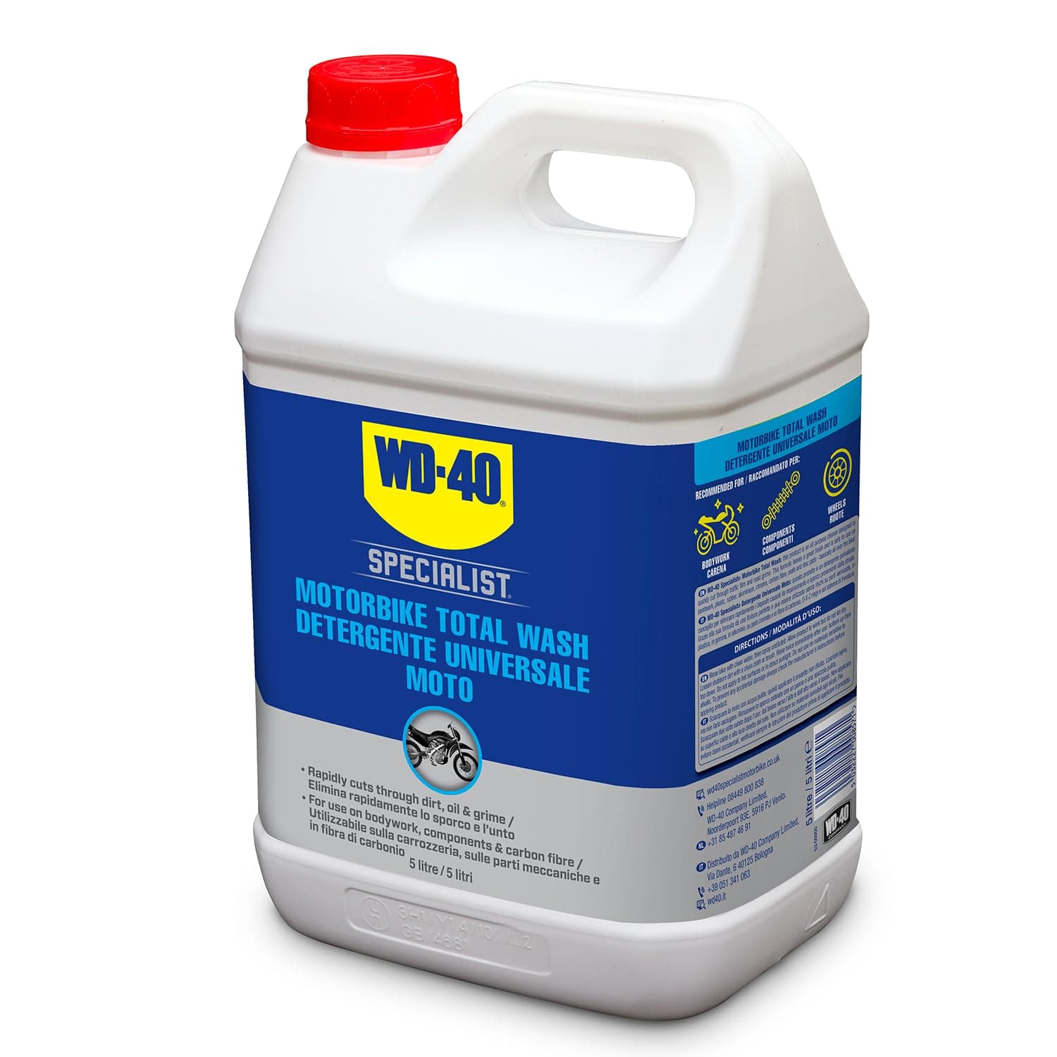 WD-40 - Specialist - Detergente Universale Moto - Pronto all’uso - Adatto per fibra di carbonio, titanio, alluminio, acciaio, gomma, plastica - Tanica 5L