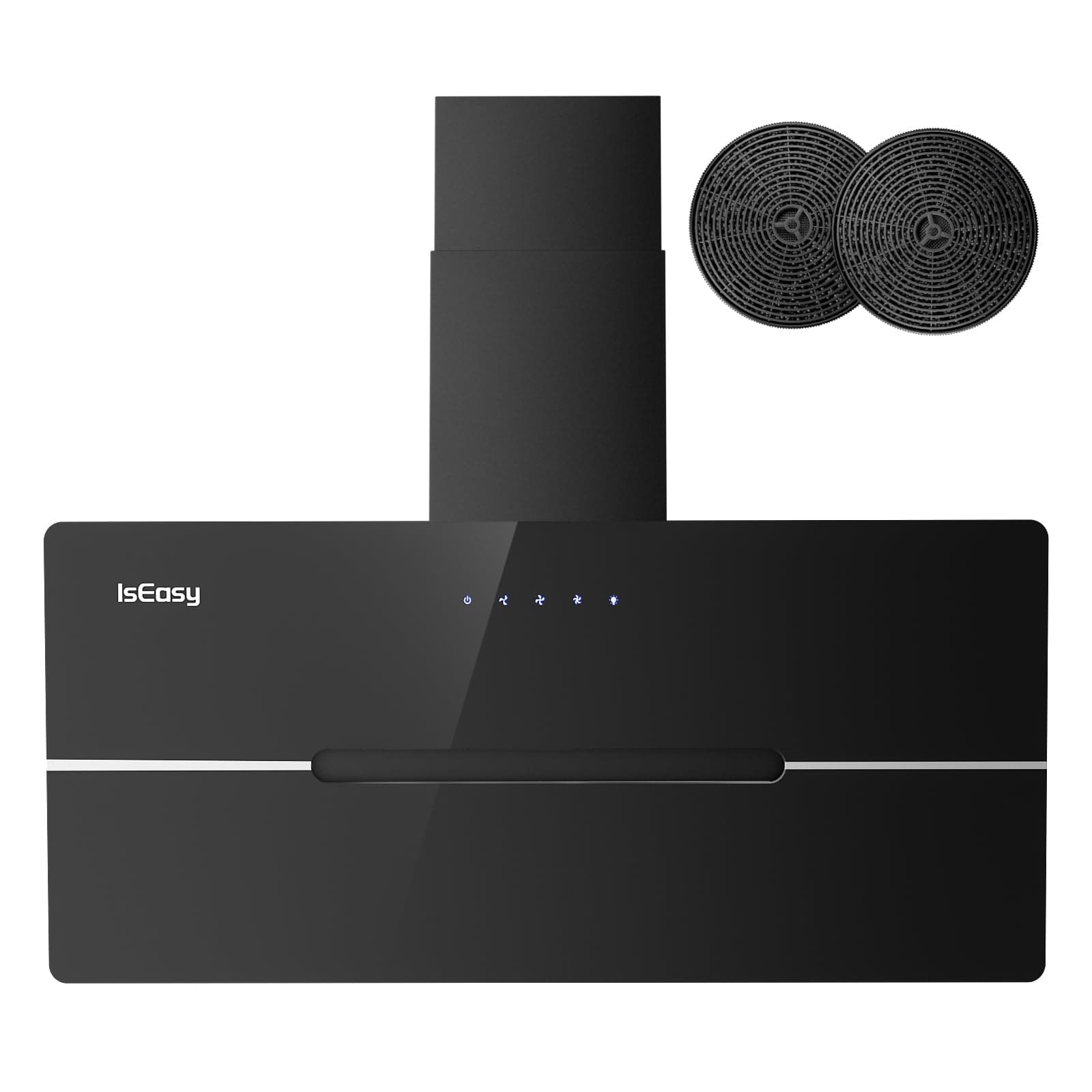 IsEasy Cappa Aspirante 90cm, Cappa Cucina di Scarico/Ricircolo con 578 m³/h Forte Potenza di Aspirazione, 3 Livelli di Regolazione, Funzionamento Touch, 58 dB, Nero, Efficienza A++
