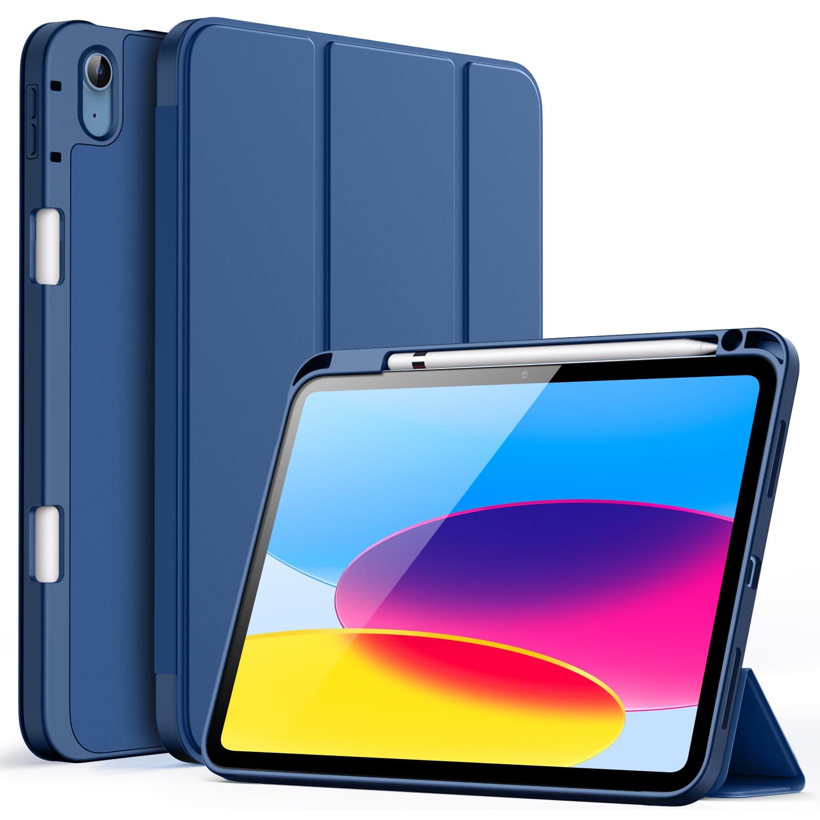 JETech Custodia per iPad (A16) 11a/10a Generazione (2025/2022) con Portapenne, Cover Tablet Sottile con Retro in Morbido TPU con Auto Svegliati/Sonno (Navy)