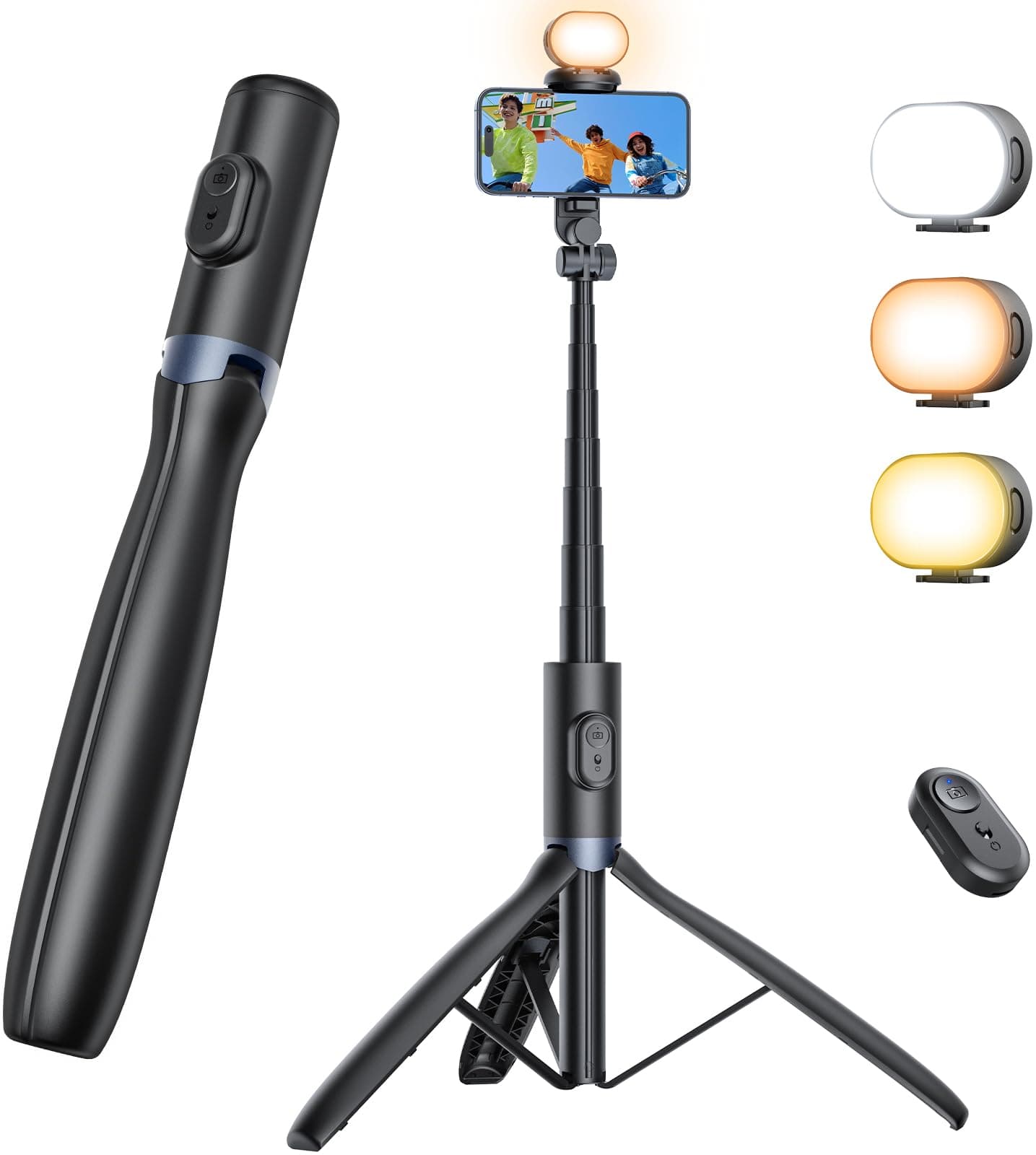 ANXRE 172cm Tripode para Movil con Luz, Control Remoto,NT99 Palo Selfie | Portátil&Compacto,Extensible Trípodes de mesa y viaje para Vídeo/Vlogging/Viajes,Compatible con iPhone/Samsung/GoPro/Cámara