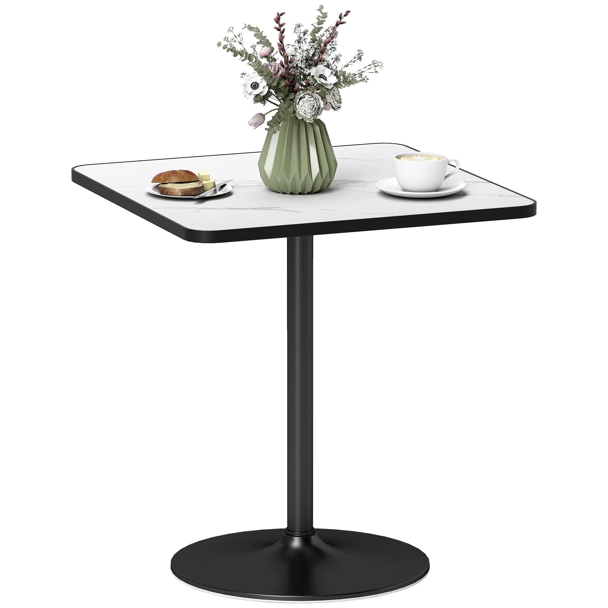 HOMCOM Table à Manger pour 4 Personnes Plateau Effet marbre Style Moderne Table de Cuisine avec Base Ronde 70 x 70 cm Blanc