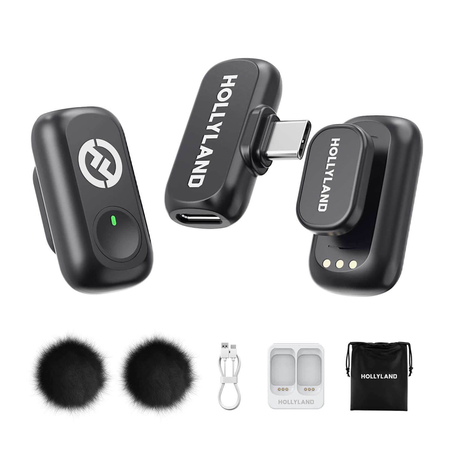 Hollyland Lark A1 Mini Duo - Mini micrófono inalámbrico para iPhone 15/16 y Android (2 TX + USB-C RX), micrófono magnético para Youtube, TikTok, podcasts y Vlogs (Negro, sin Estuche de Carga)