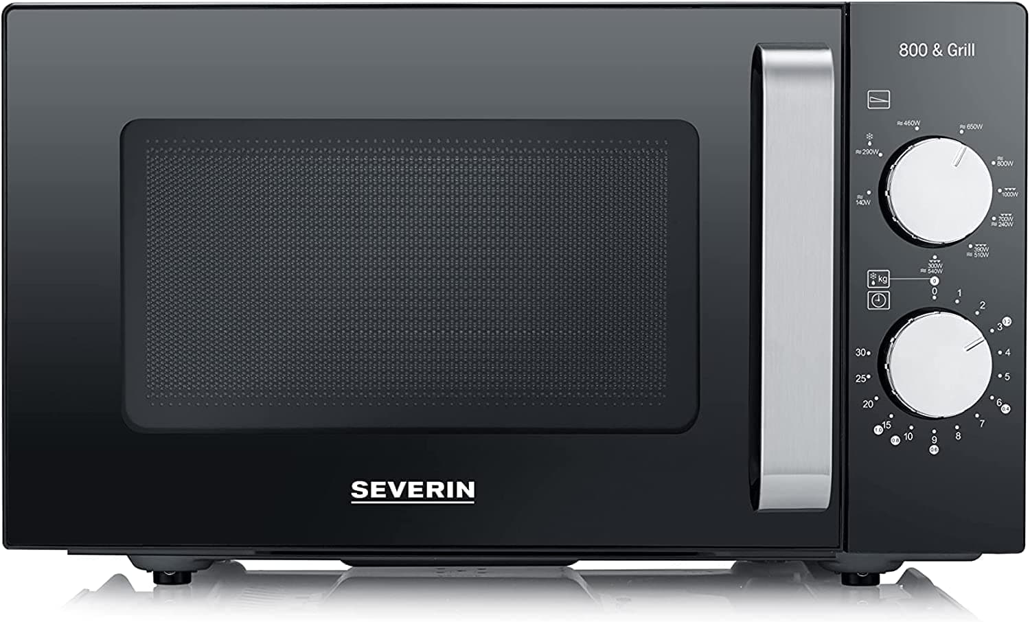 SEVERIN Four à micro-ondes et gril 20 L, Four micro-onde avec fond plat en céramique, Micro-onde 9 niveaux de puissance jusqu'à 1 000 W, cuisson sur 2 niveaux, Noir/inox MW 7762