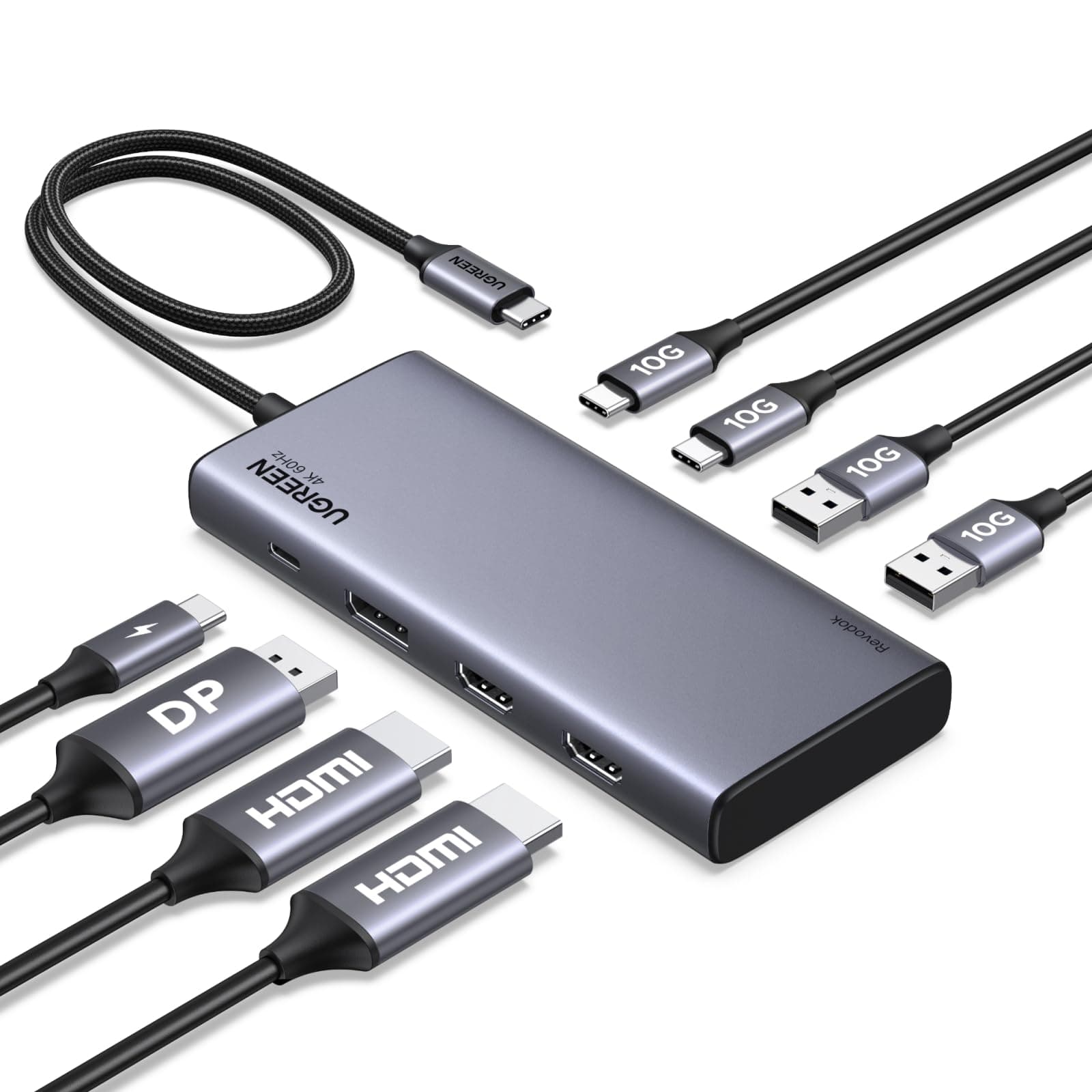 UGREEN Revodok Pro Triple Display Dock USB C Hub 2HDMI DP(4K@60Hz max.), Docking Station mit 10Gbps 4*USB Ports(2*USB A & 2*USB C), PD 100W