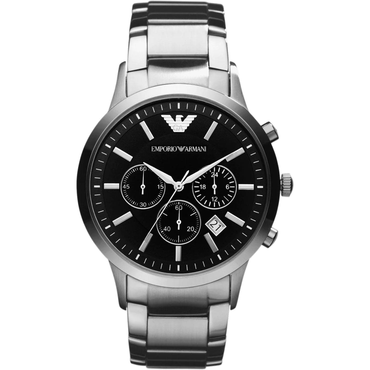 Emporio Armani Reloj Hombre, Movimiento Cronógrafo con 3 subesferas y Caja de 43mm con Correa de Acero, Piel o Silicona