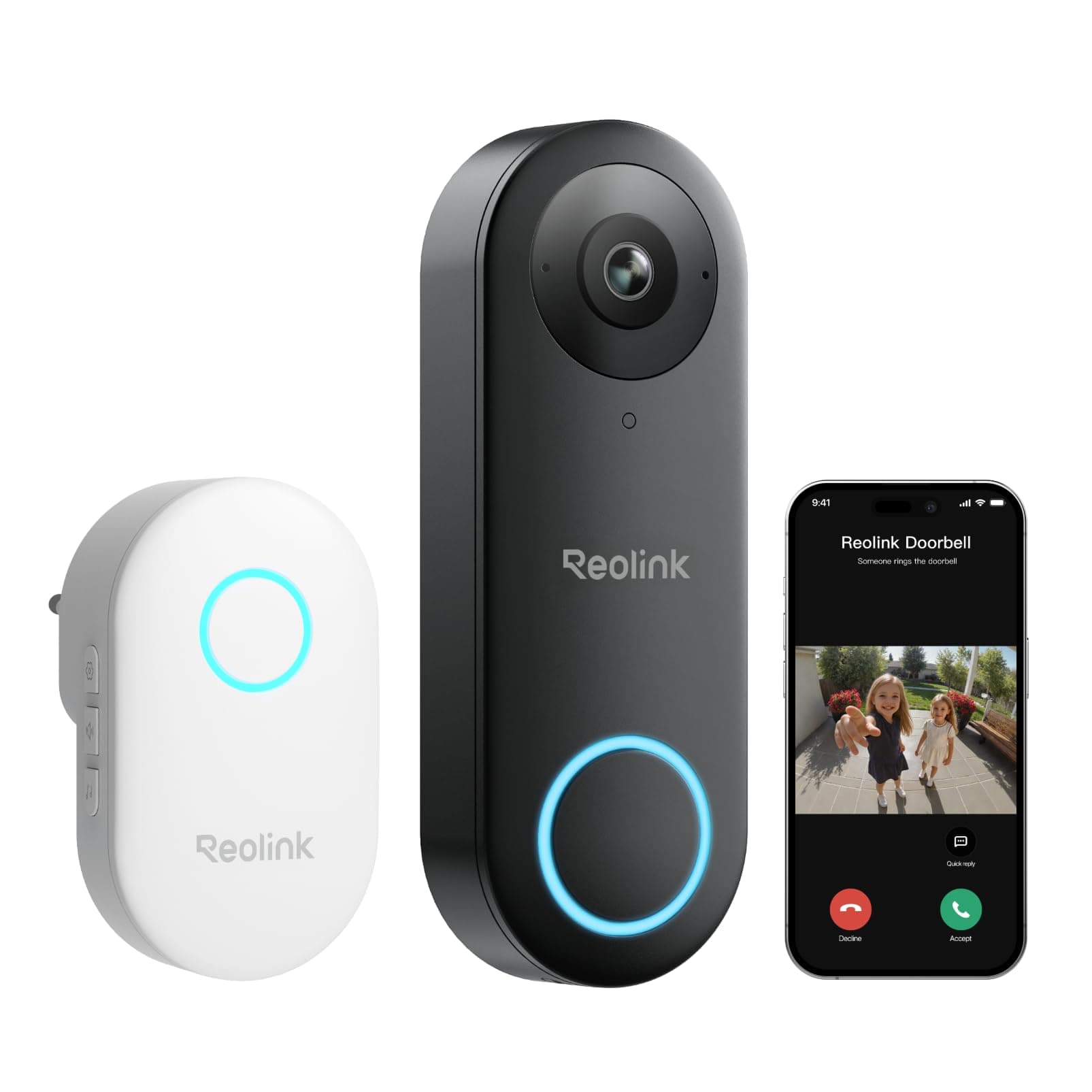 Reolink Video-Türklingel mit Chime, 5MP Ultra HD Kabelgebundene Türklingel mit Kamera, 2,4/5GHz WLAN, Personenerkennungsalarme, 180° Ultraweitwinkel, 2-Wege-Audio, Fernzugriff, Video Doorbell WiFi