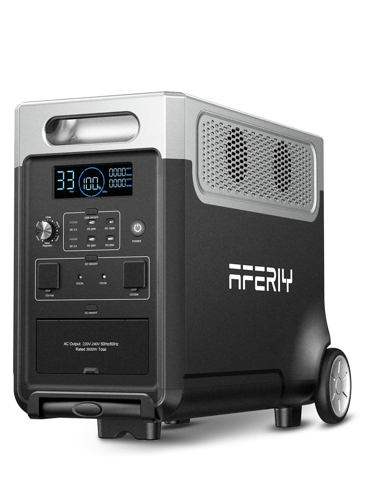 AFERIY Generador Eléctrico Portátil 3600W 3840Wh, Control a través de APP, Extensible hasta 11520Wh, 220V-240V, Función UPS, Generador Solar Portátil para Camping/Viaje/Fallo Eléctrico