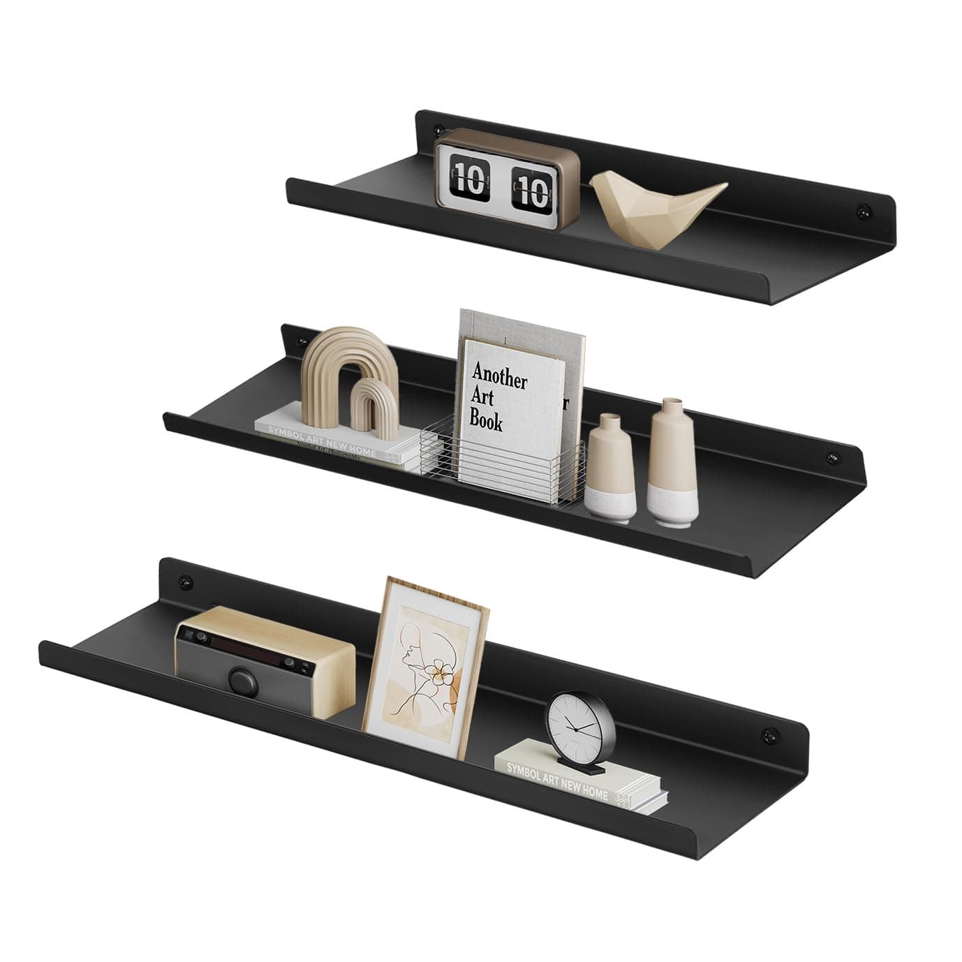 SONGMICS Wandregale aus Metall, 3er Set, Schweberegale, Industrie-Design, Wandboards, für Dekos, für Schlafzimmer, Küche, Badezimmer, Wohnzimmer, unterschiedliche Layouts, schwarz LFS12BK