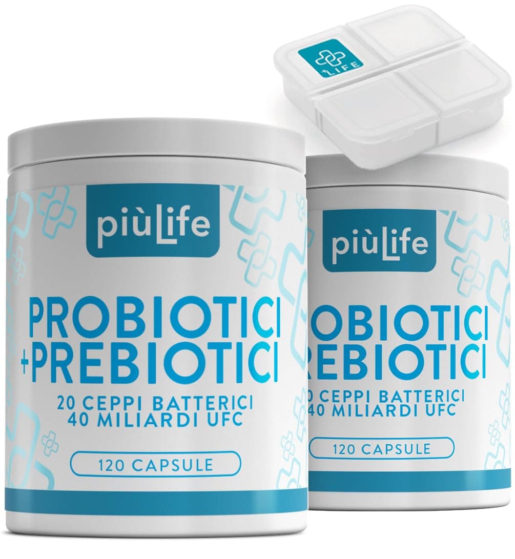 Fermenti Lattici Probiotici E Prebiotici PiùLife, 40 Miliardi UFC Dose Da 20 Ceppi, Probiotici Per Intestino Con Inulina e FOS, Regolarità Intestinale Gonfiore Addominale Intestino Pigro, 240 Capsule