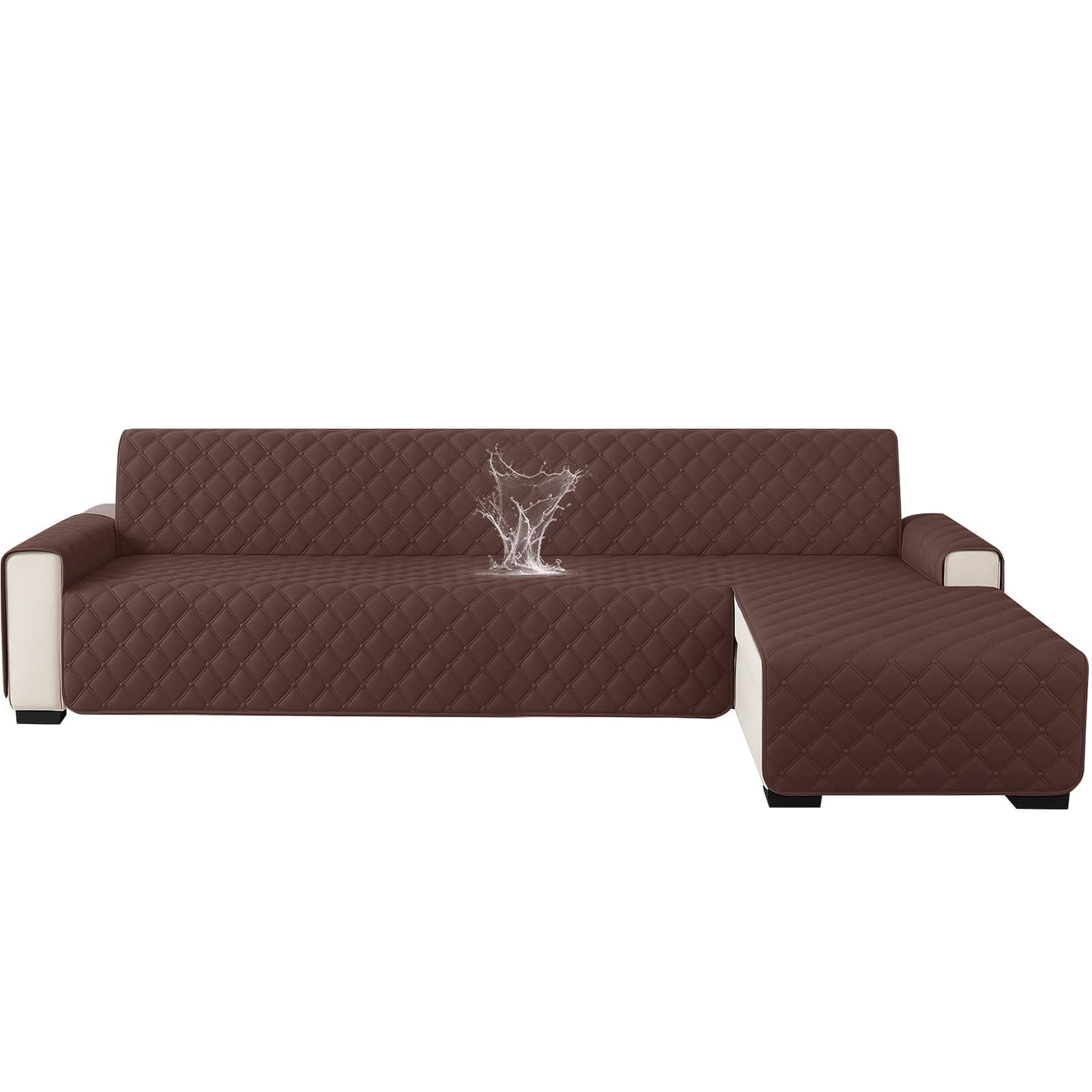 Ystyle Impermeabile Copridivano 3 Posti Con Penisola (L 255 CM), Copridivano Angolare Destra/Sinistra Universale Reversibile, Antigraffio, Antiscivolo, Antimacchia, Facile Lavare, Caffè