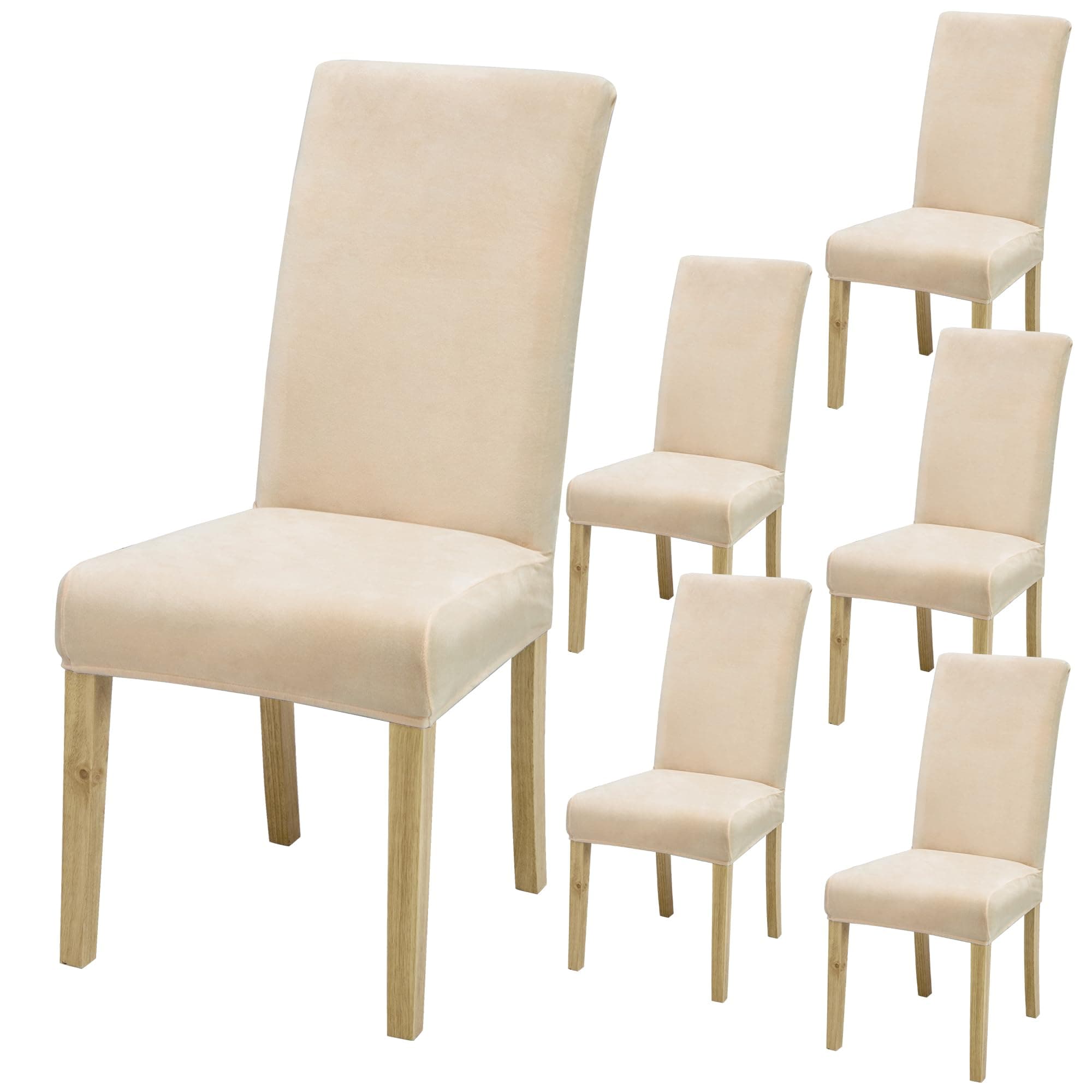 SUKAIKEQA Fundas elásticas universales para sillas (Juego de 4/6/8 Piezas con Respaldo) para salón, Cocina, Oficina, Comedor, Fundas para sillas de Fiesta, Lavables y extraíbles. (6, Beige.)