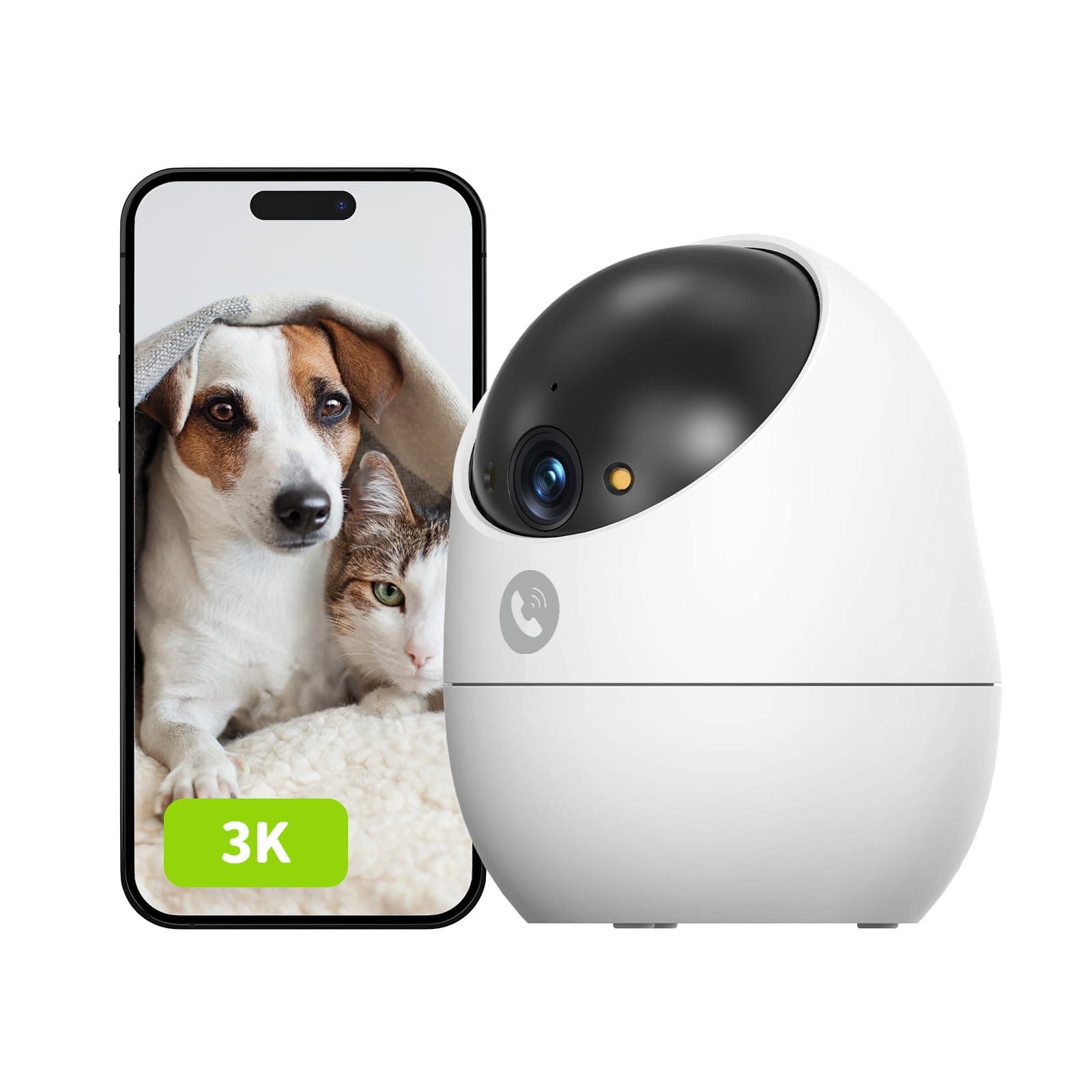 Beans View 3K (5MP) Cámara de Interior para Seguridad, visión Nocturna en Color, Vista de 360°, cámara Wi-Fi para Mascotas/Perros/Gatos, Detección Humana, Autoseguimiento, Compatible con Alexa D210